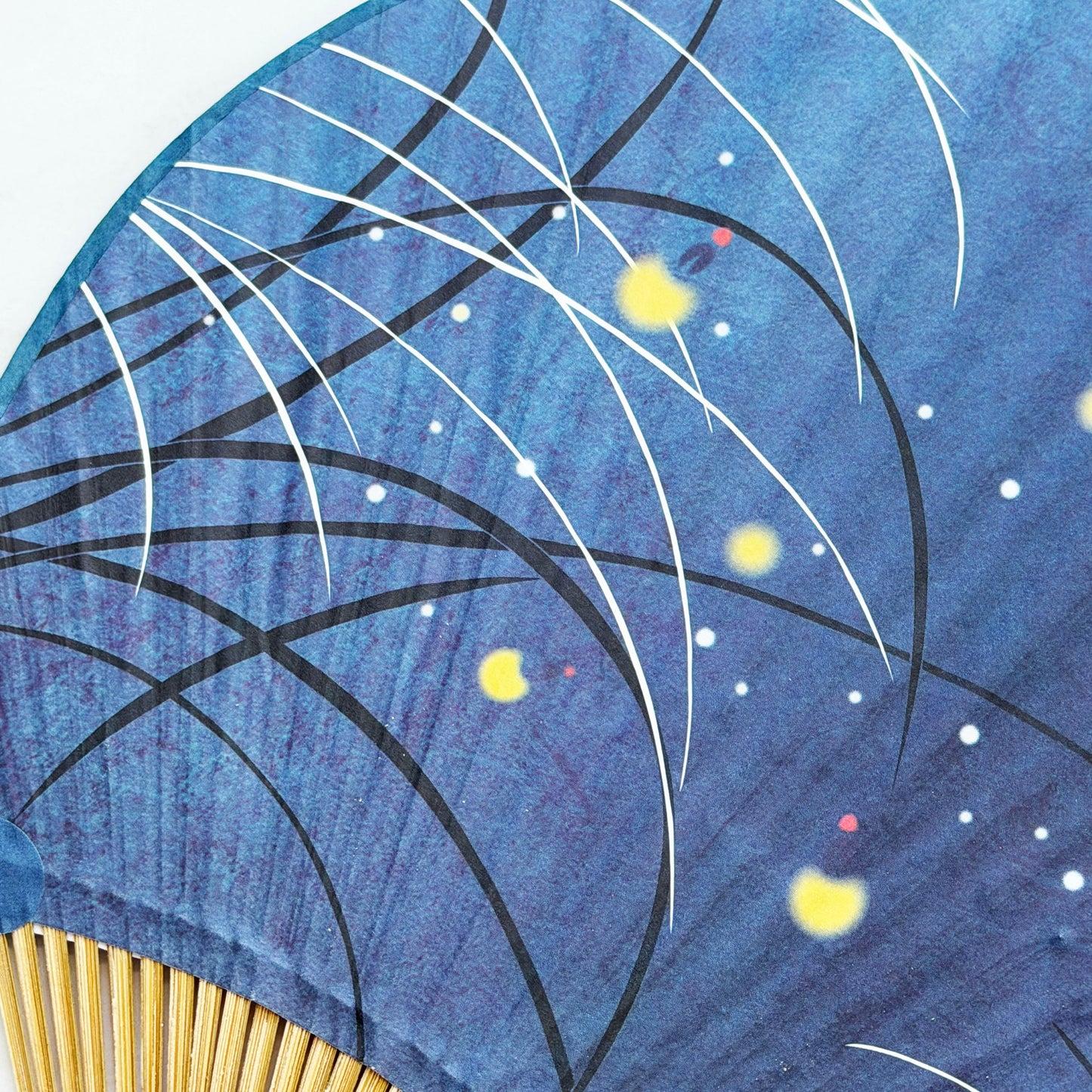 Japanese Bamboo Uchiwa Handheld Fan - Fireflies Summer in Indigo Blue
