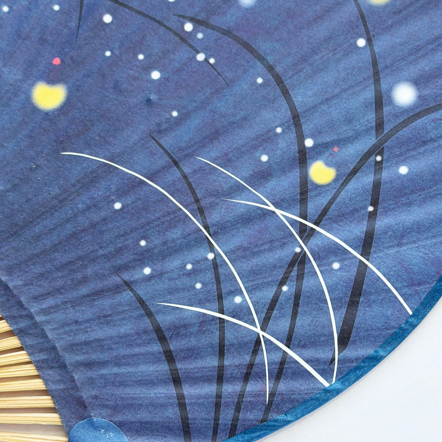 Japanese Bamboo Uchiwa Handheld Fan - Fireflies Summer in Indigo Blue