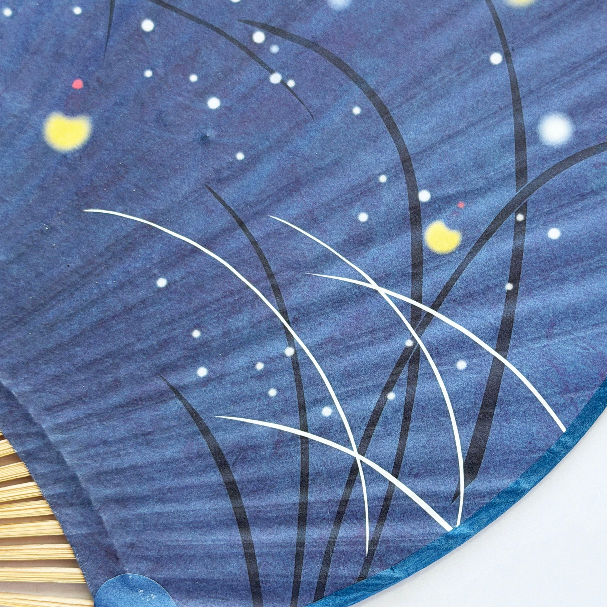 Japanese Bamboo Uchiwa Handheld Fan - Fireflies Summer in Indigo Blue
