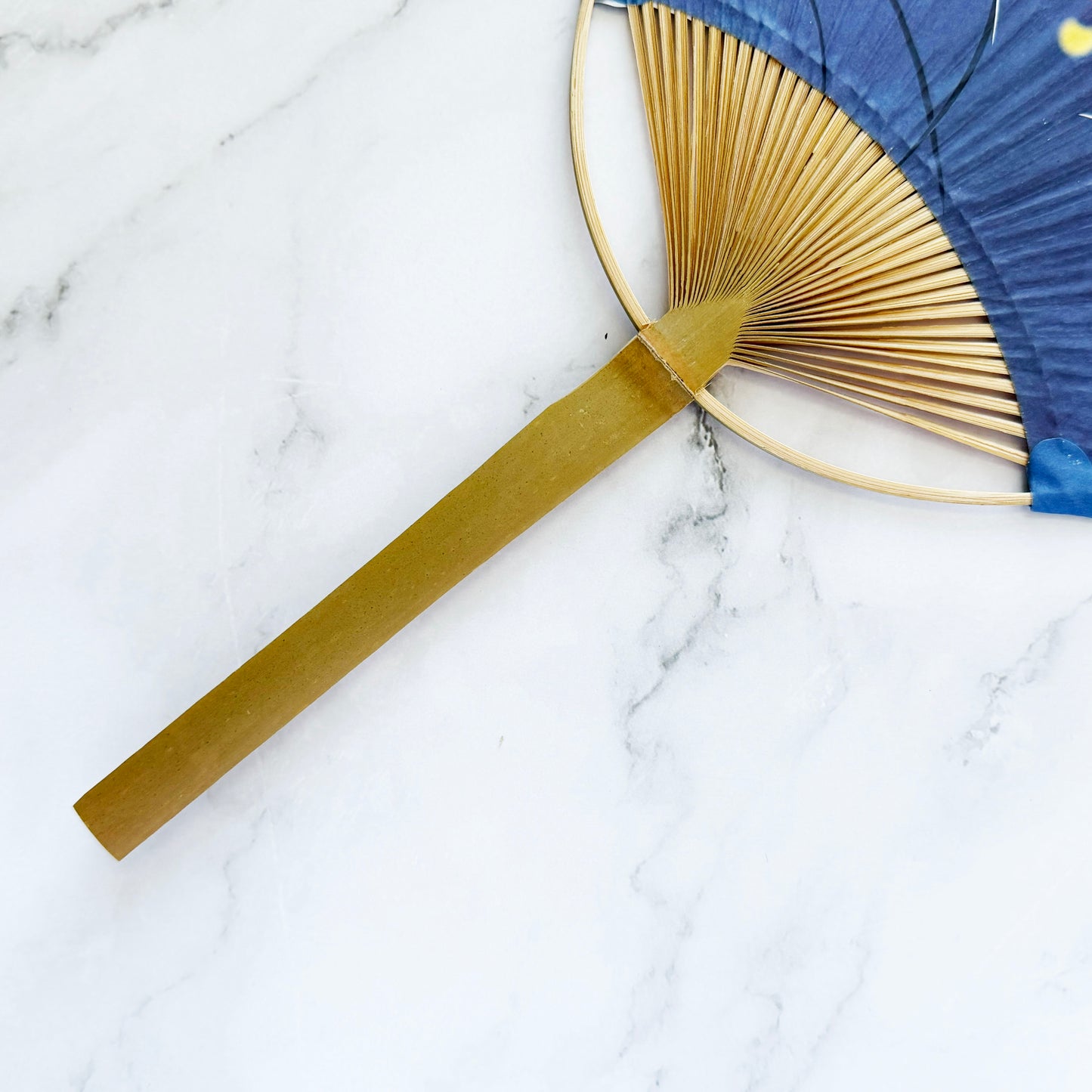 Japanese Bamboo Uchiwa Handheld Fan - Fireflies Summer in Indigo Blue