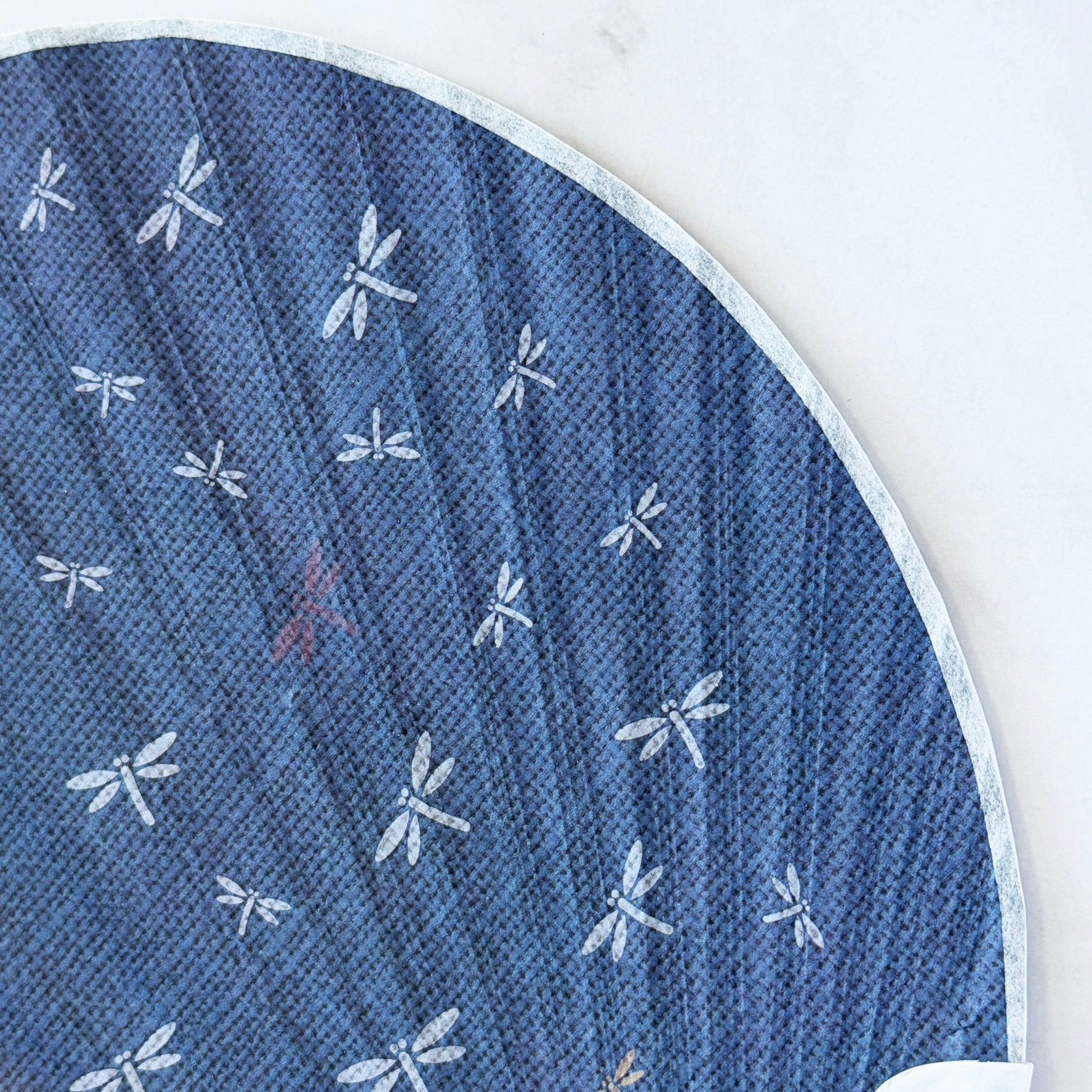 Japanese Bamboo Uchiwa Fan - Dragonflies in Indigo Blue