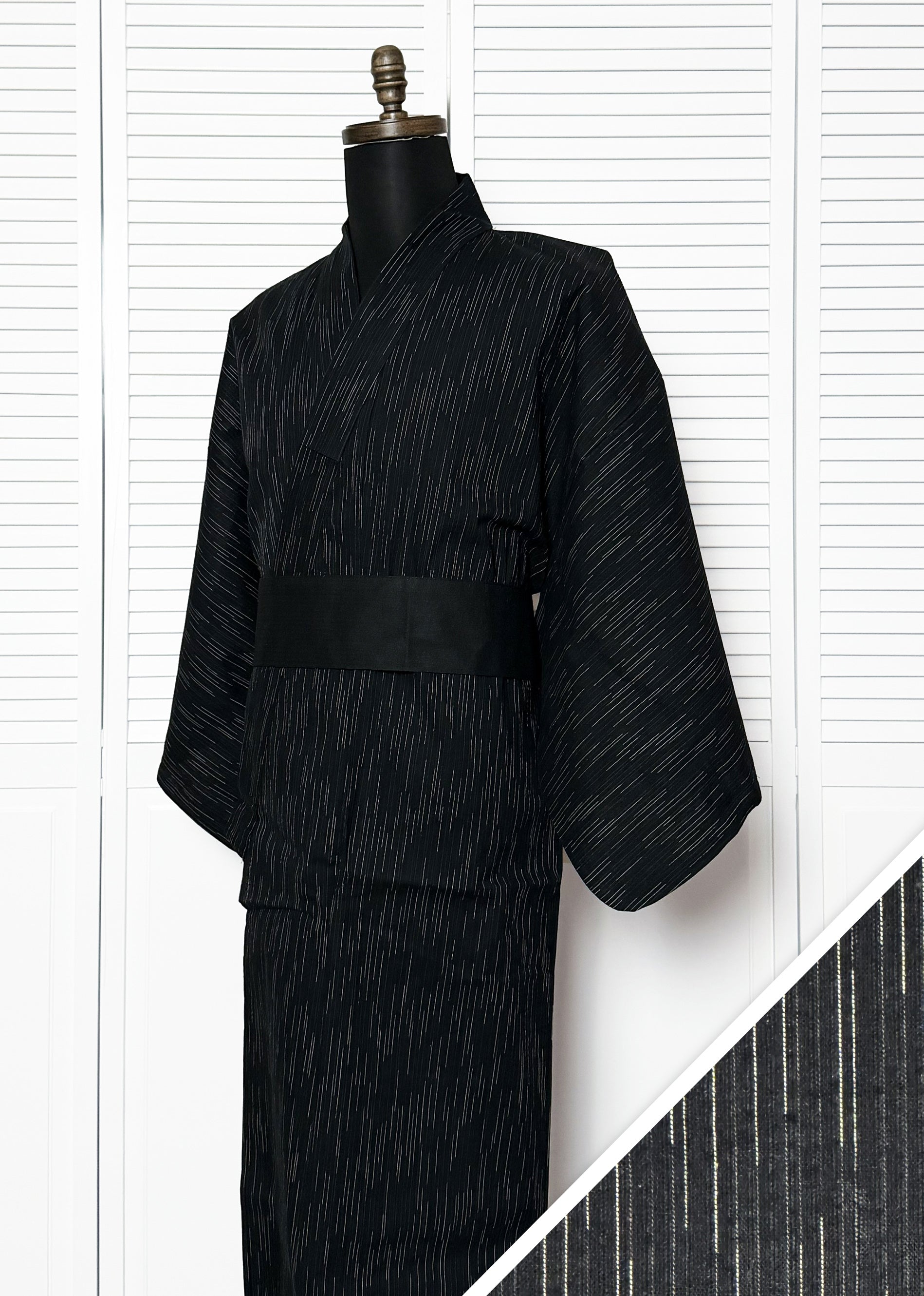 Japanese Traditional Men's Cotton Yukata Kimono - White Lines in Black