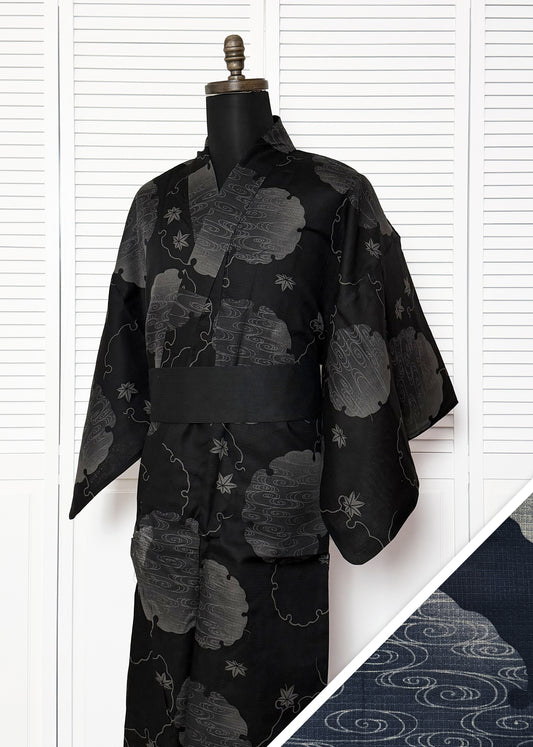 Traditional Japanese Men's Yukata Kimono – Fall Leaves in Black