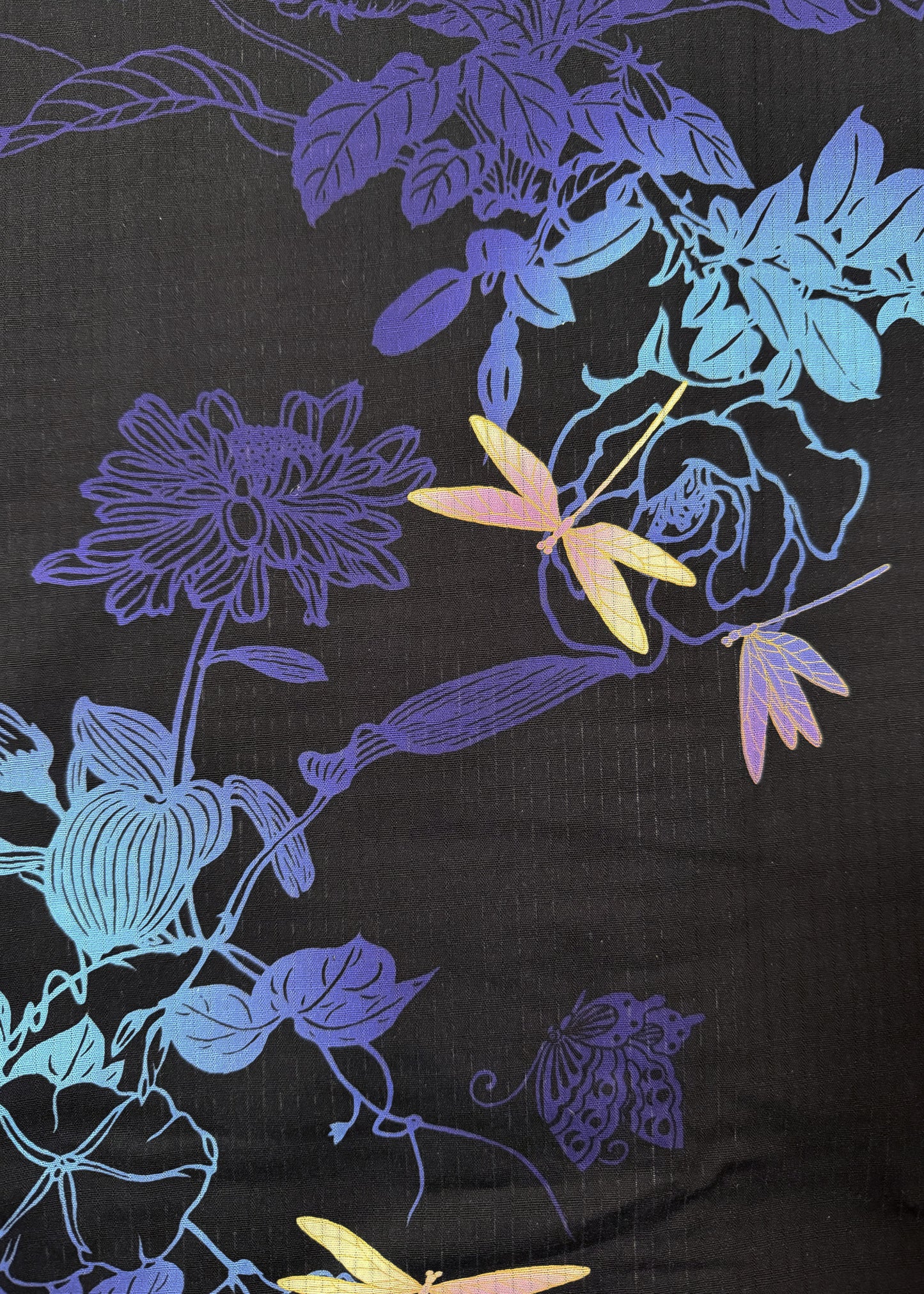 Traditional Japanese Yukata Kimono - Dragonflies and Flowers in Black