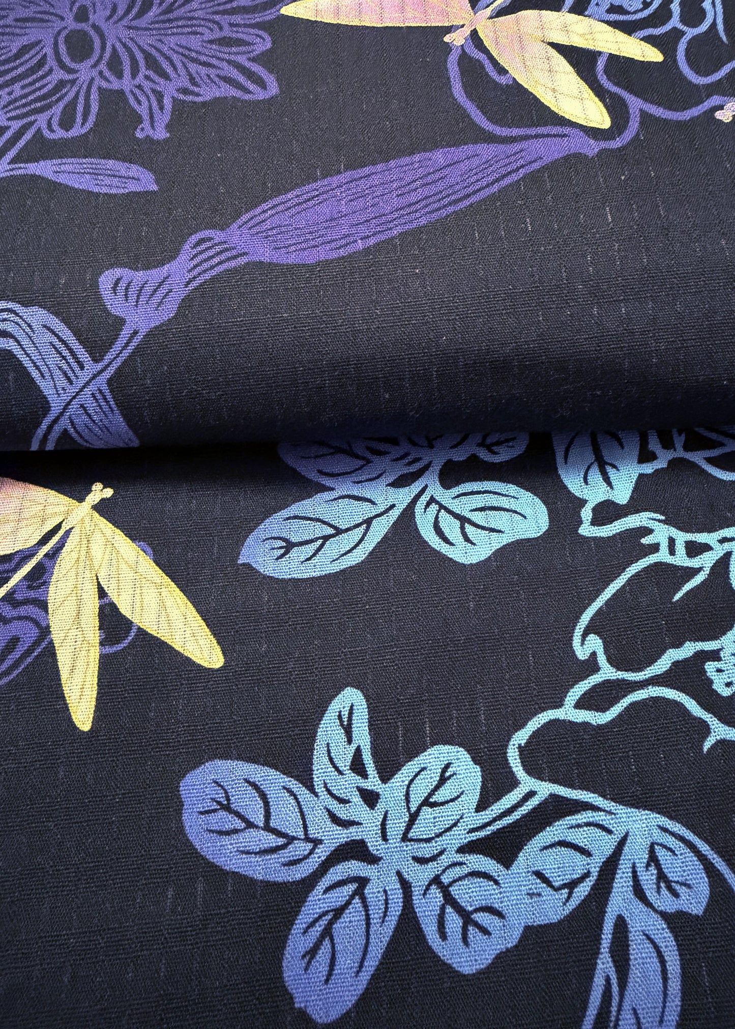 Traditional Japanese Yukata Kimono - Dragonflies and Flowers in Black