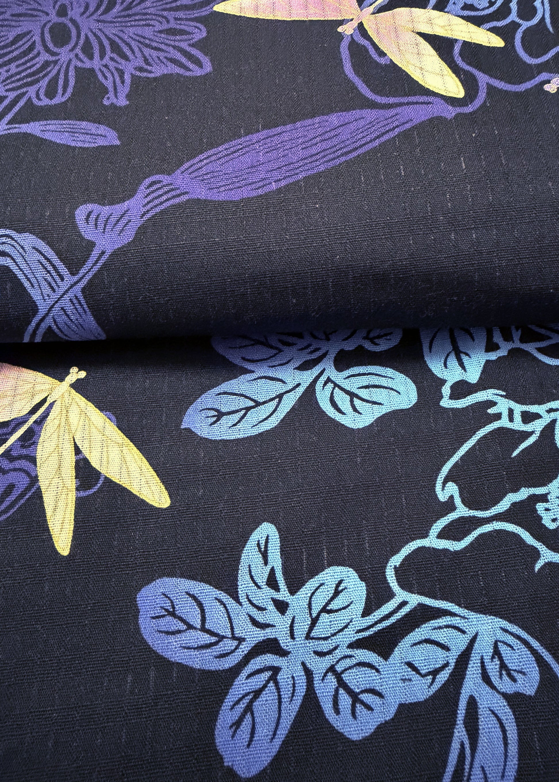 Traditional Japanese Yukata Kimono - Dragonflies and Flowers in Black