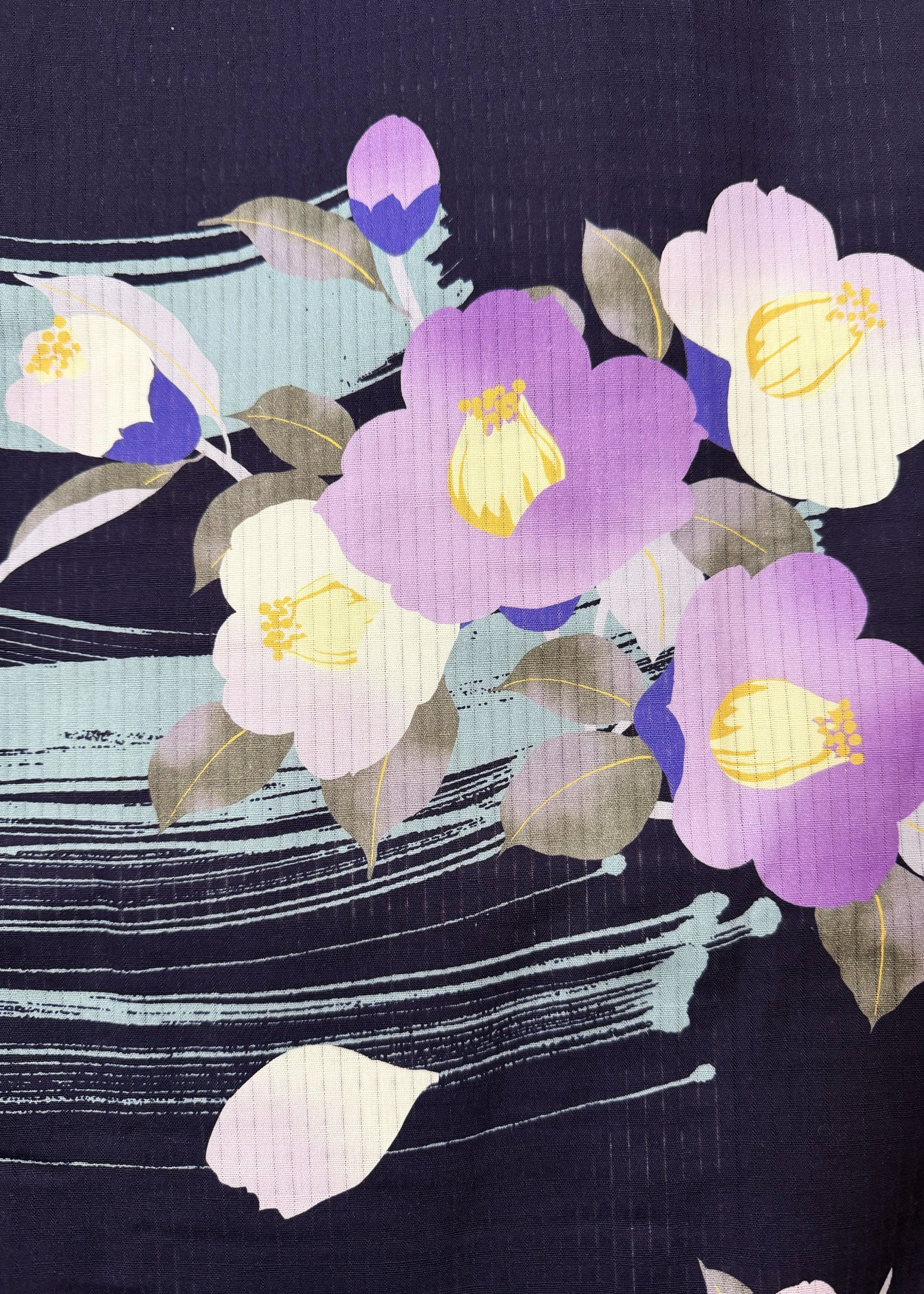 Traditional Japanese Women's Yukata Kimono - Purple Camellia in Indigo