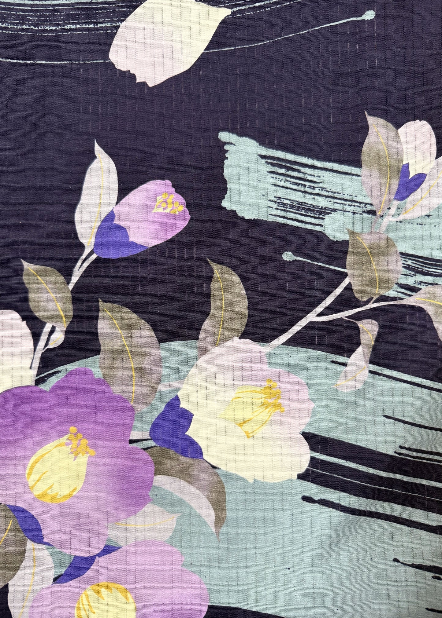 Traditional Japanese Women's Yukata Kimono - Purple Camellia in Indigo