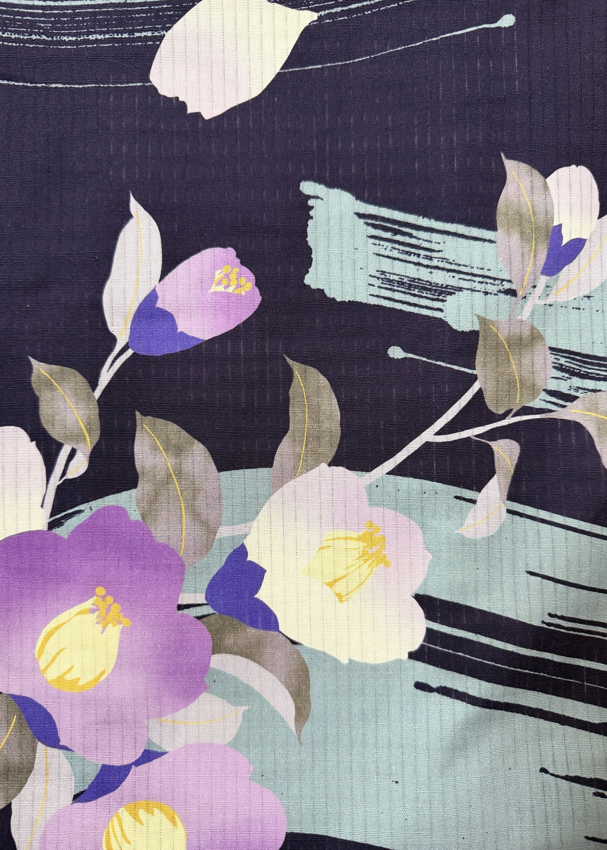 Traditional Japanese Women's Yukata Kimono - Purple Camellia in Indigo