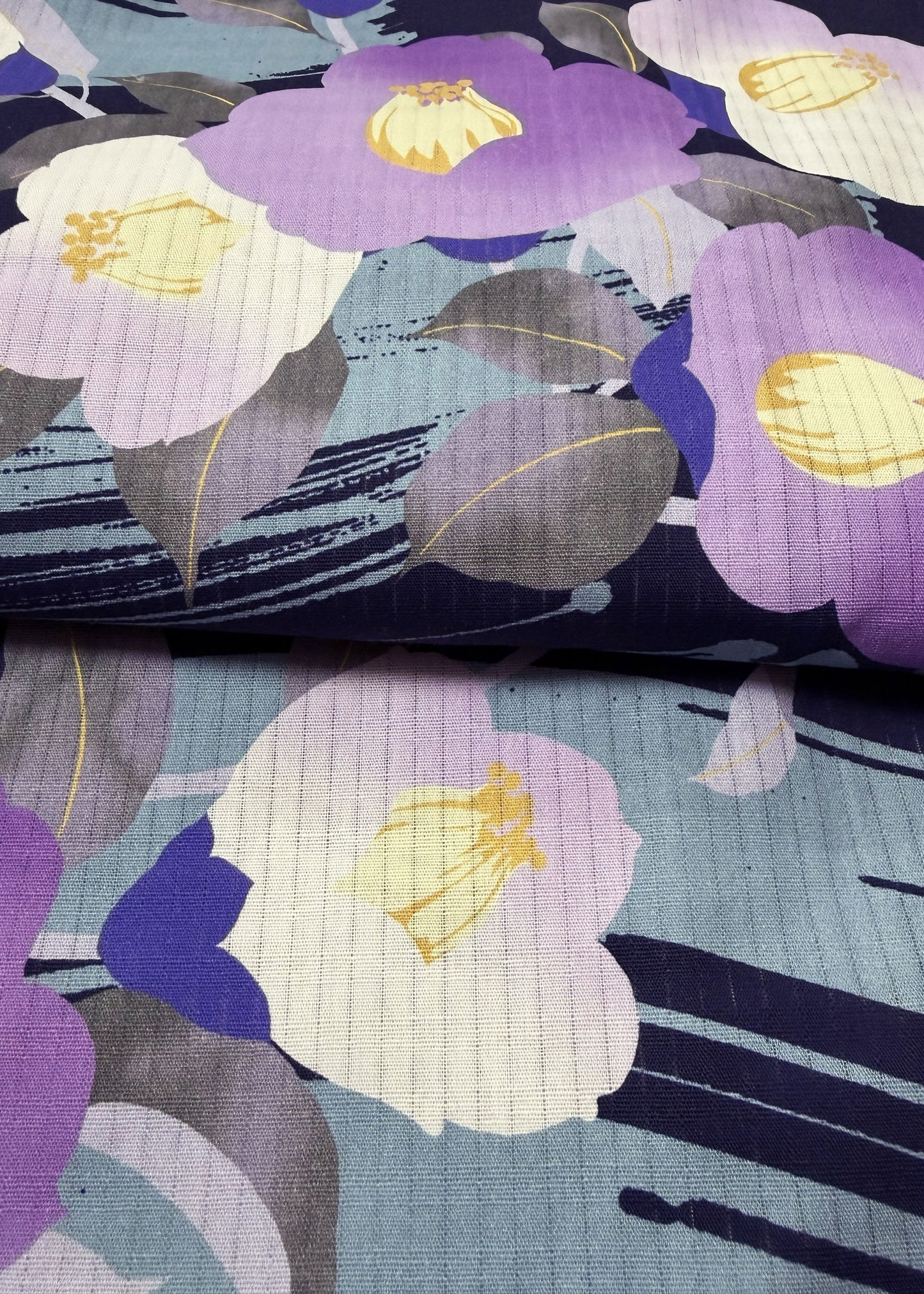 Traditional Japanese Women's Yukata Kimono - Purple Camellia in Indigo