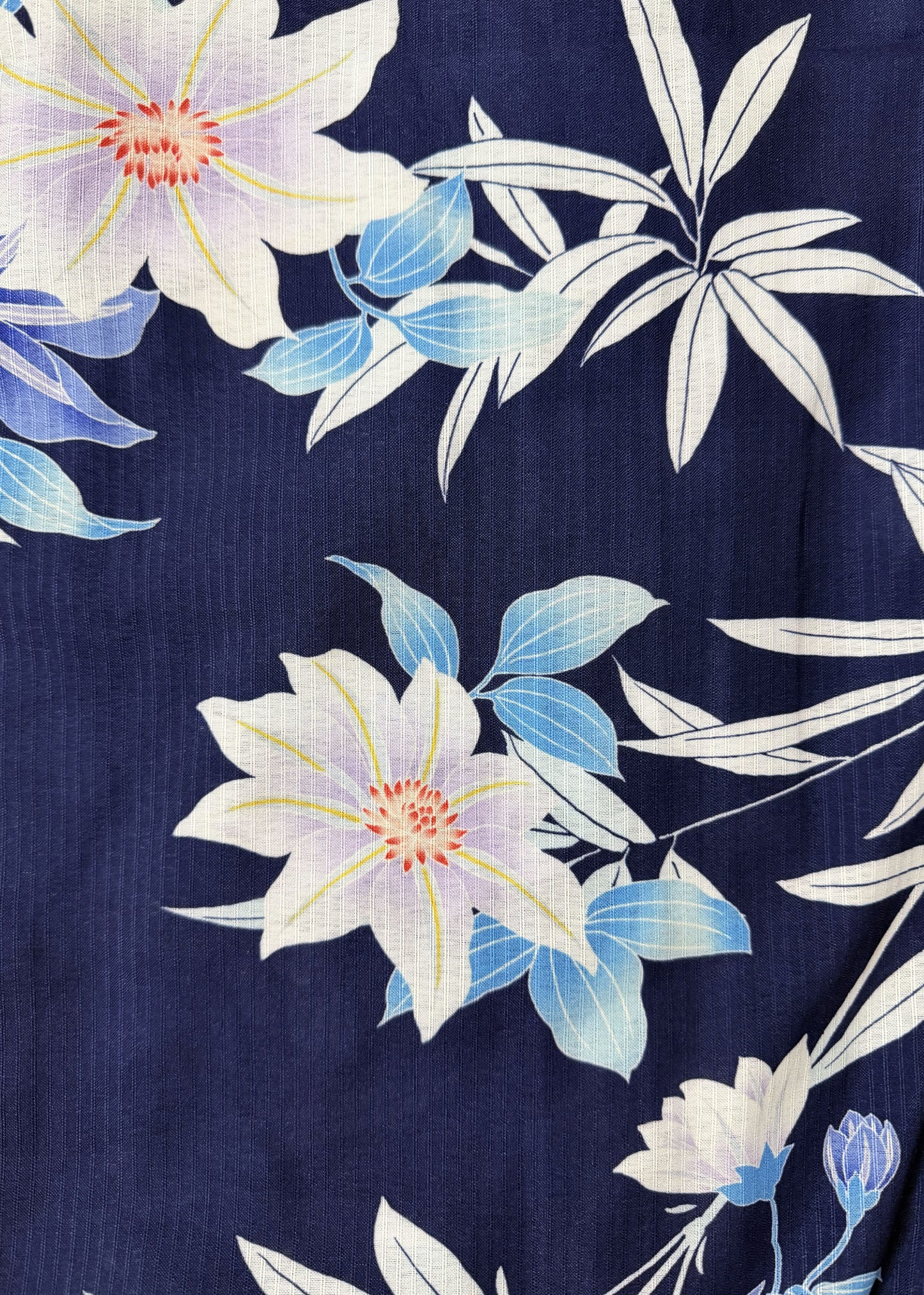 Traditional Japanese Women's Yukata Kimono - White Flower in Dark Blue