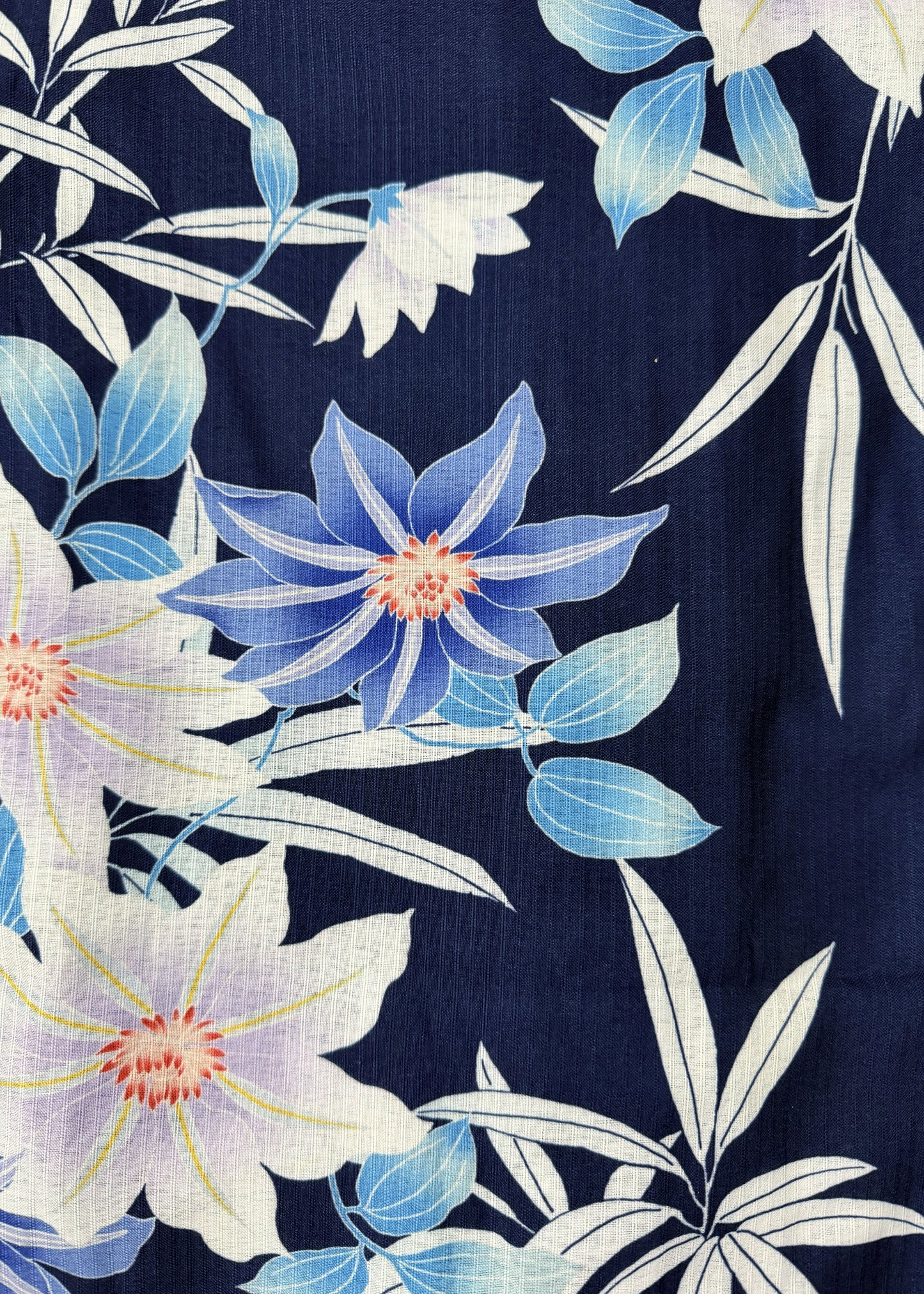 Traditional Japanese Women's Yukata Kimono - White Flower in Dark Blue