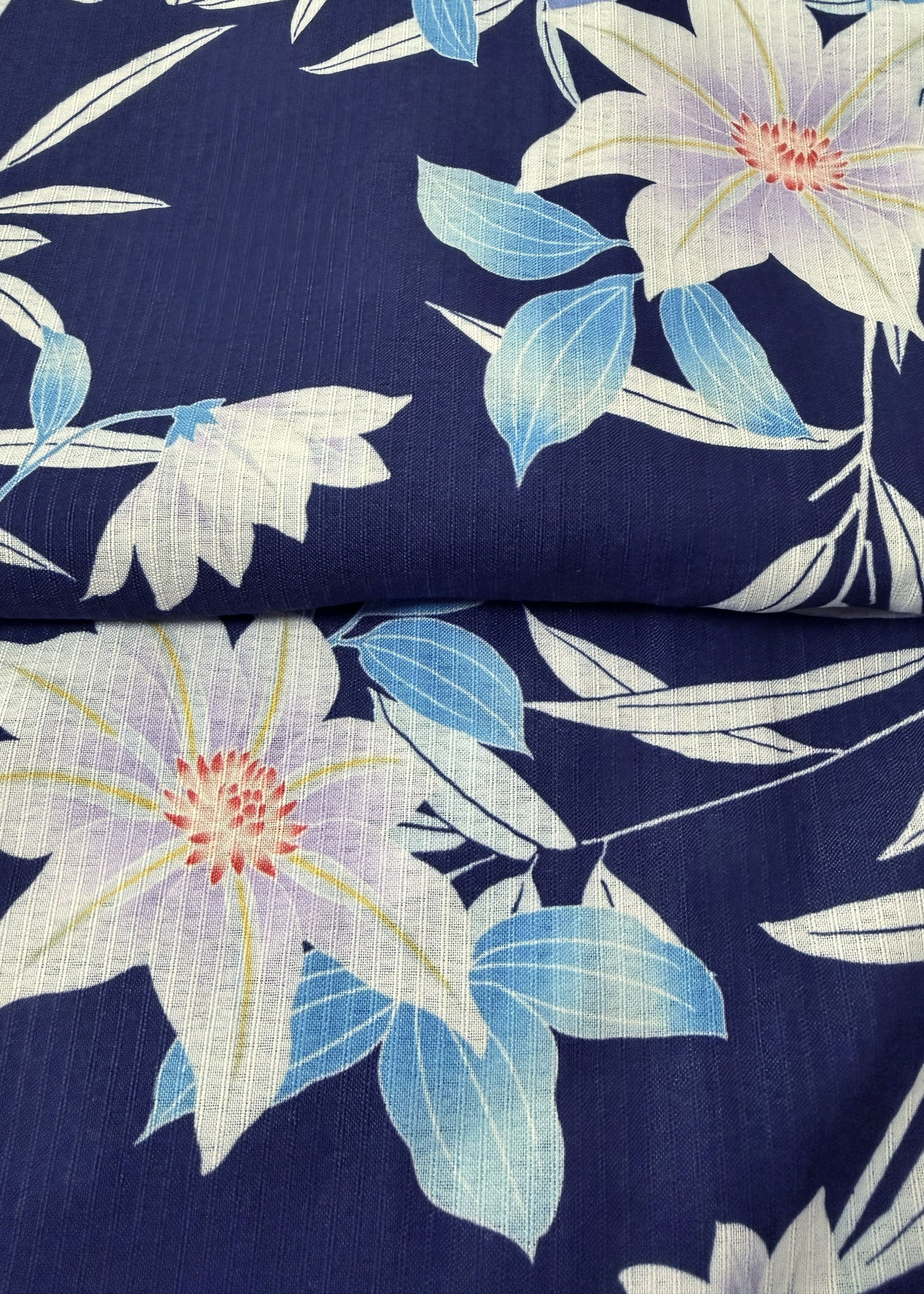 Traditional Japanese Women's Yukata Kimono - White Flower in Dark Blue