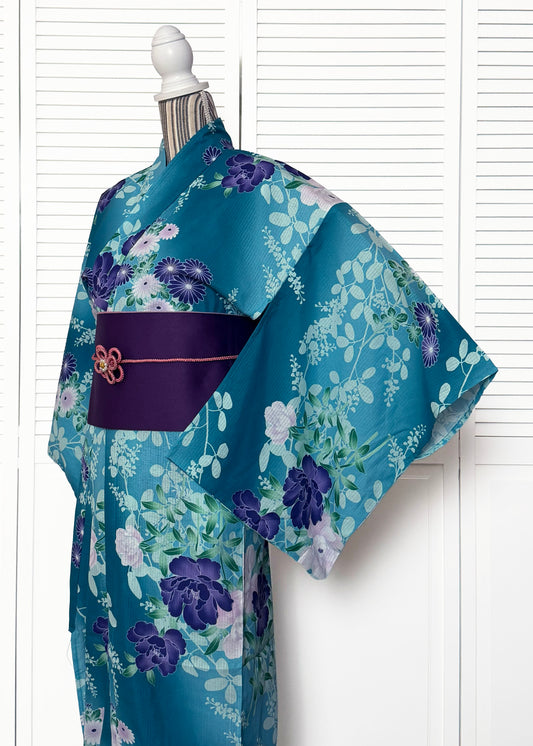 Traditional Japanese Women's Yukata - Chrysanthemum and Peony in Green