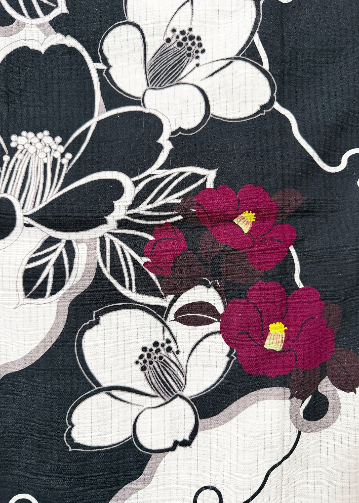 Japanese Traditional Women's Yukata Kimono - Camellias in Black/White