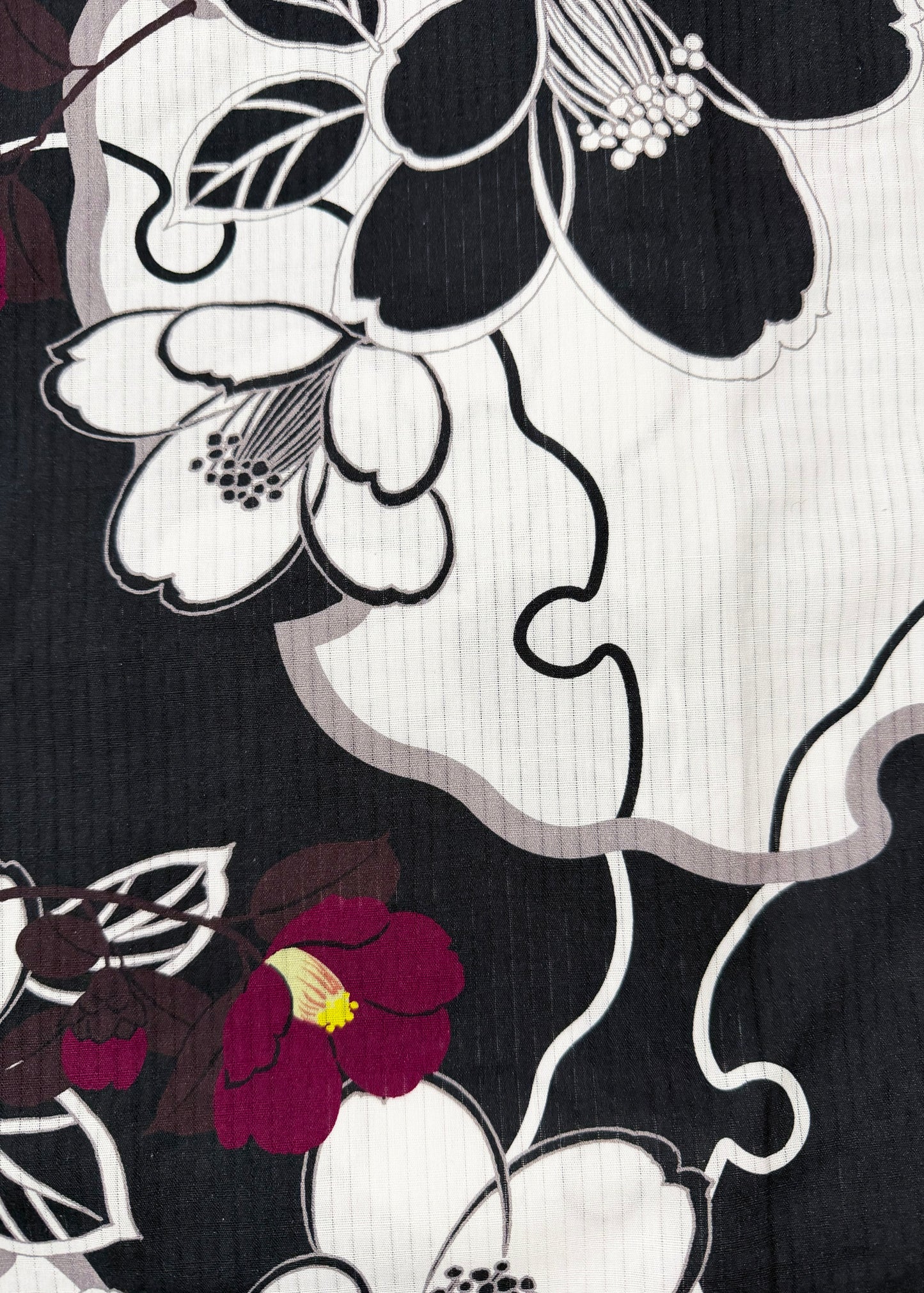 Japanese Traditional Women's Yukata Kimono - Camellias in Black/White
