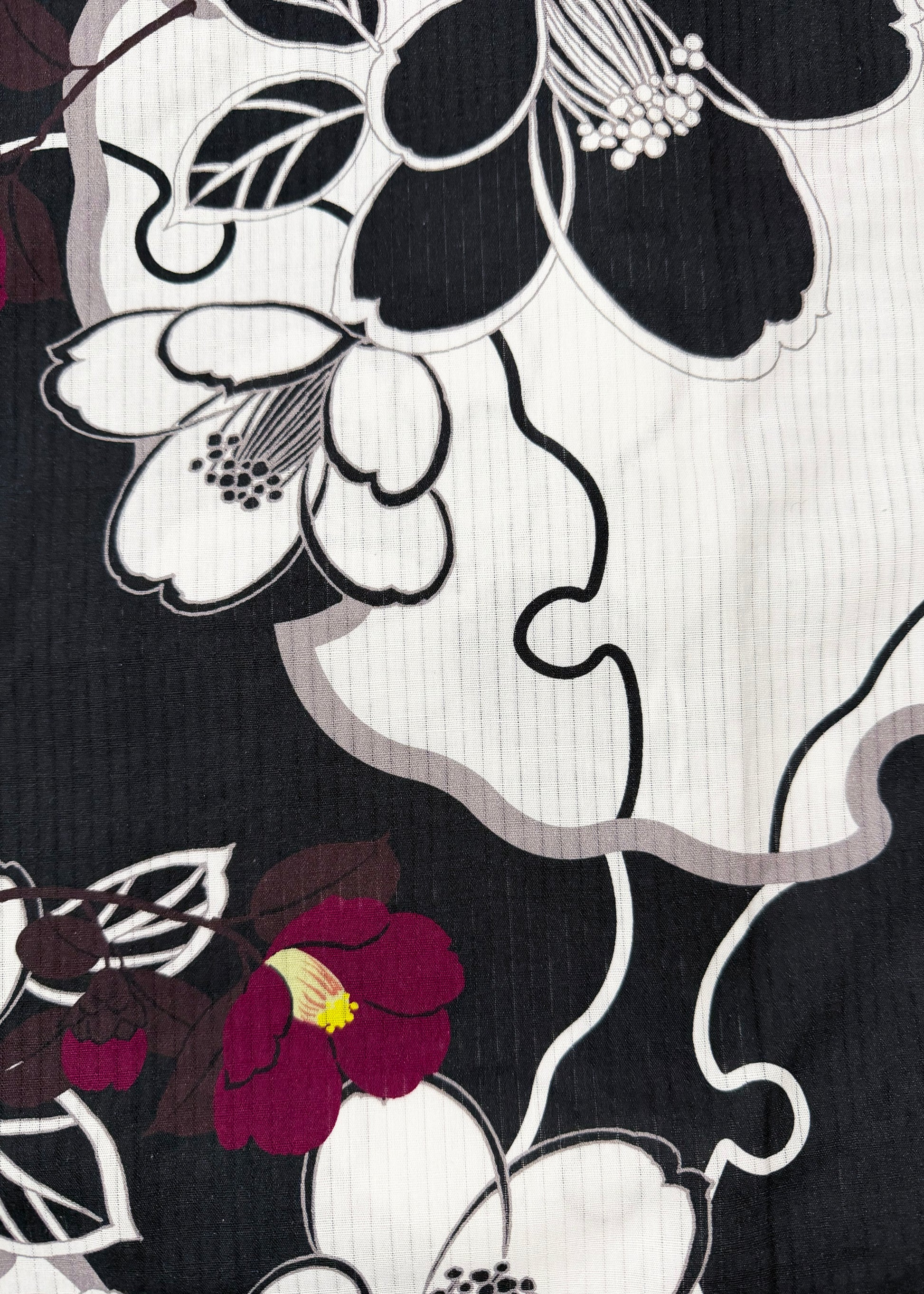 Japanese Traditional Women's Yukata Kimono - Camellias in Black/White