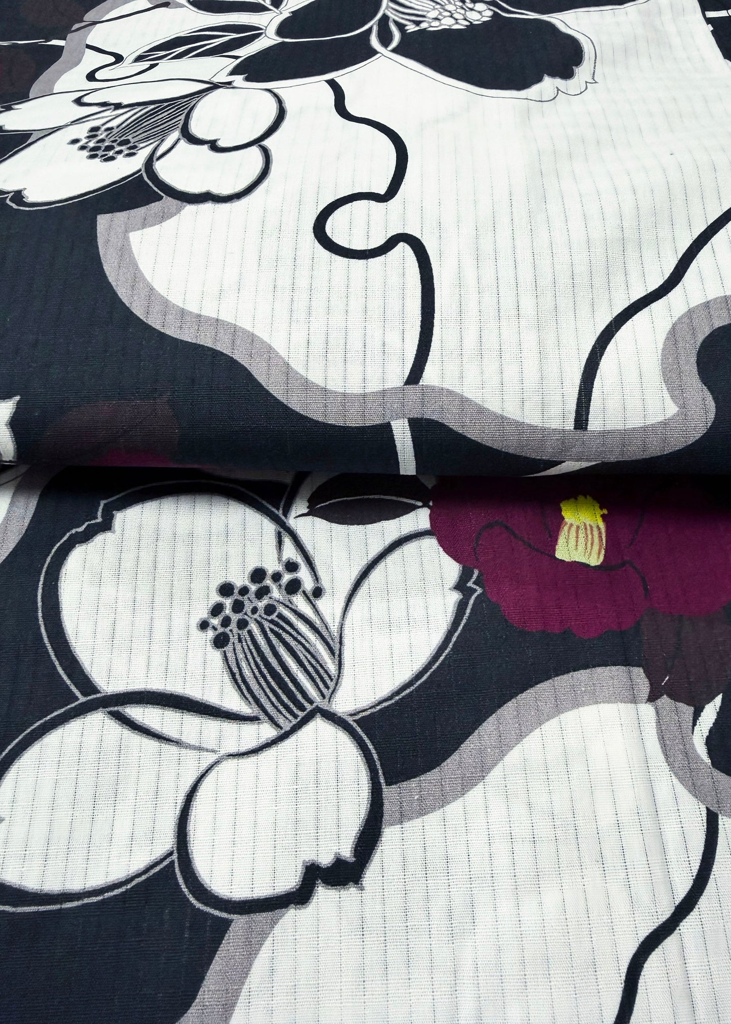 Japanese Traditional Women's Yukata Kimono - Camellias in Black/White