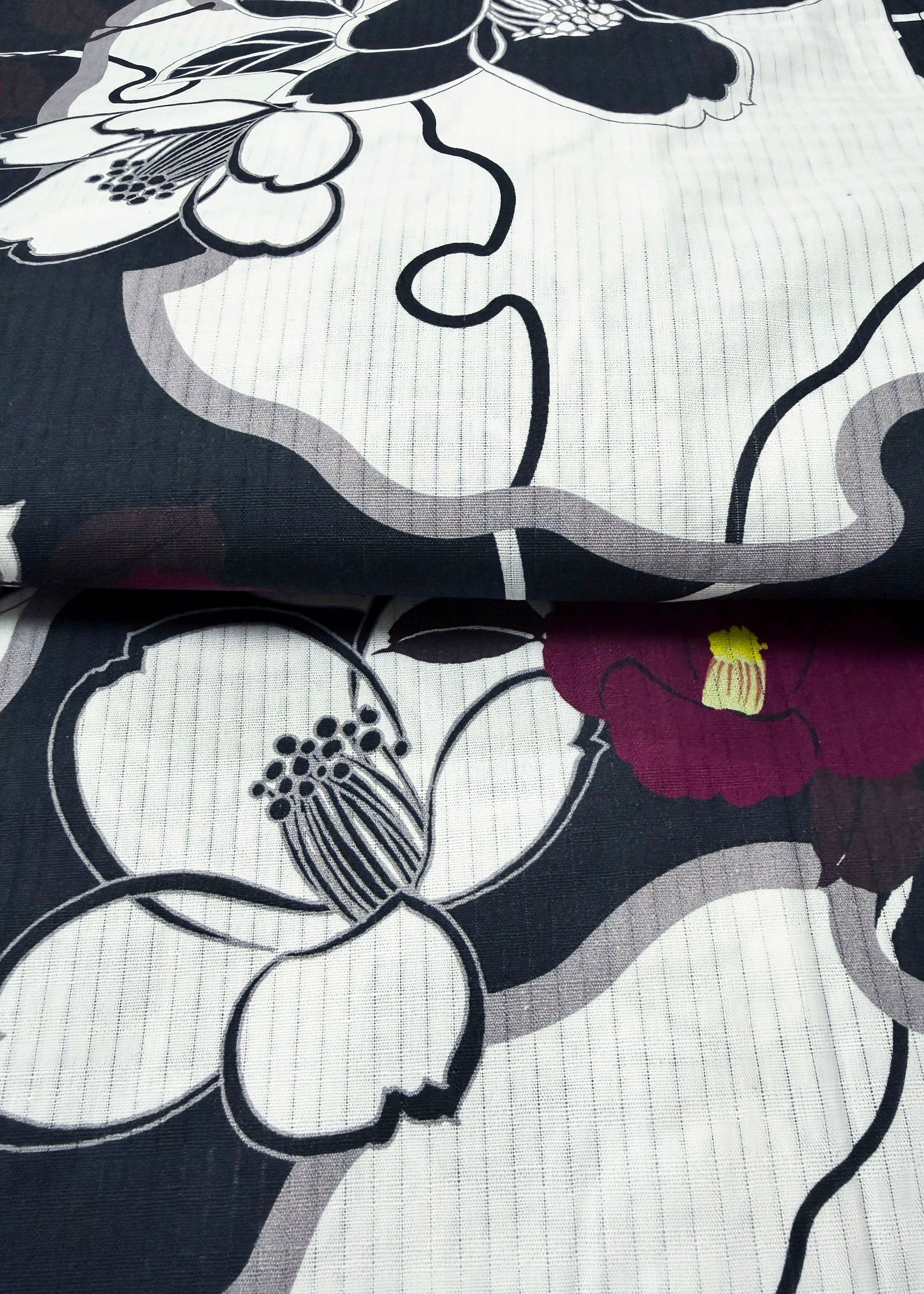 Japanese Traditional Women's Yukata Kimono - Camellias in Black/White
