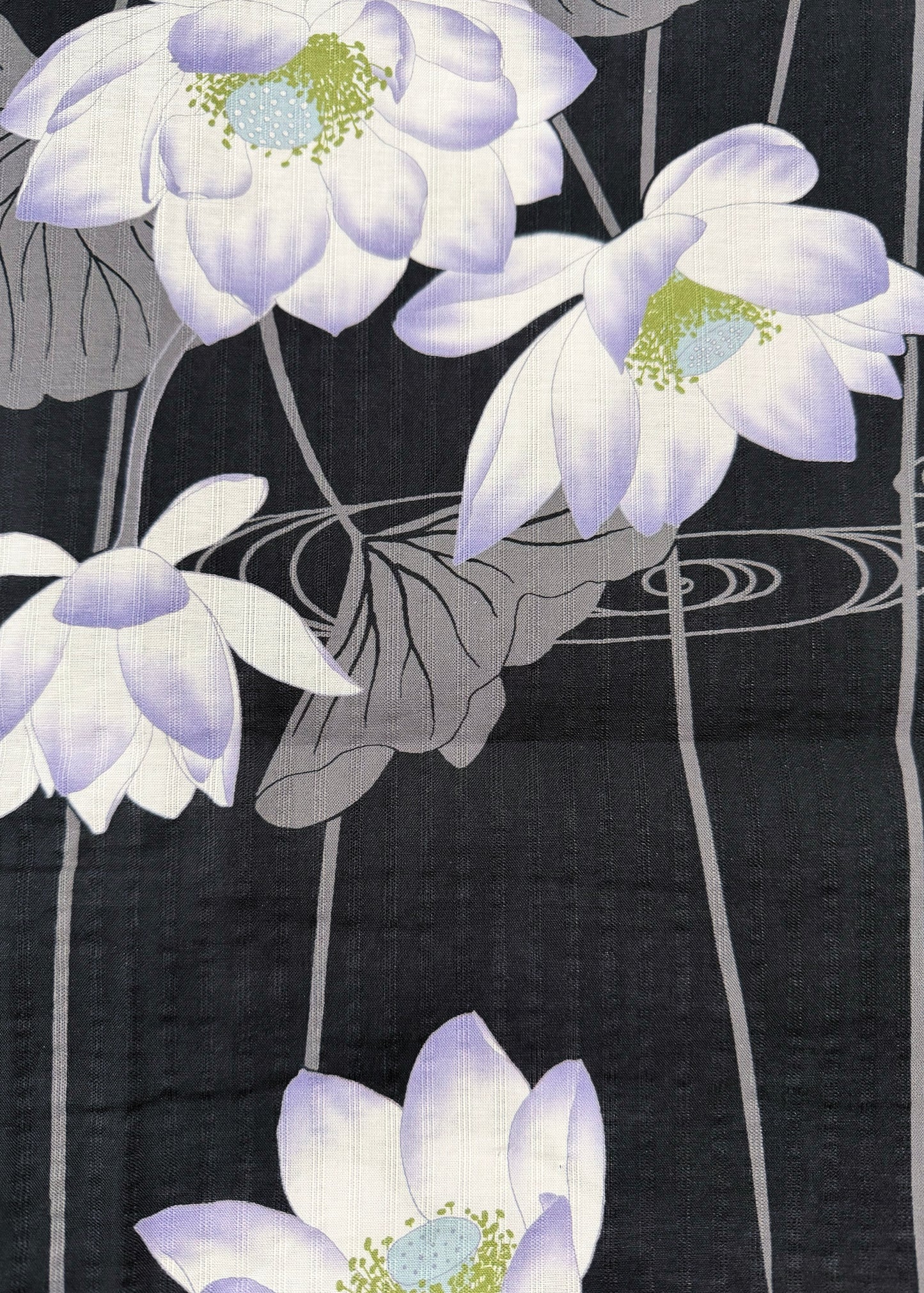 Japanese Traditional Women's Cotton Yukata Kimono - Lotus in Black