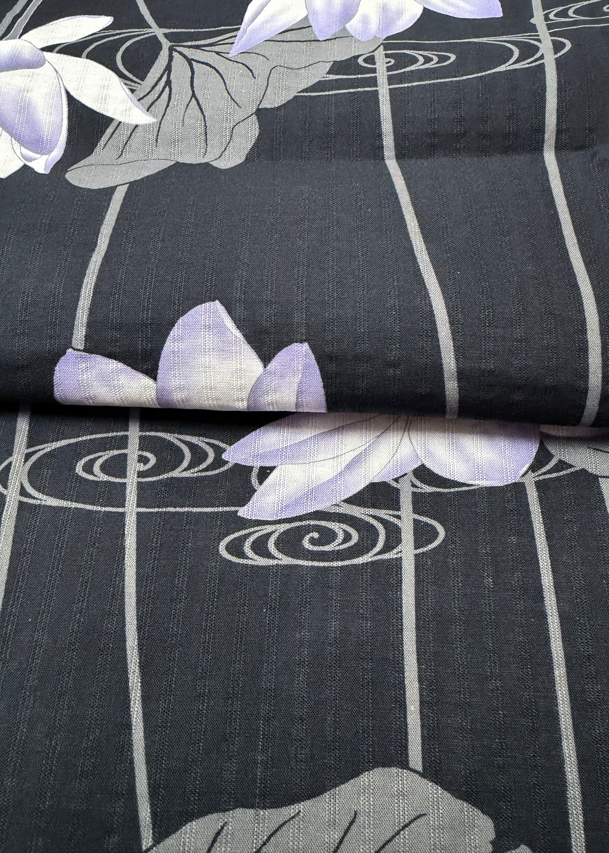 Japanese Traditional Women's Cotton Yukata Kimono - Lotus in Black