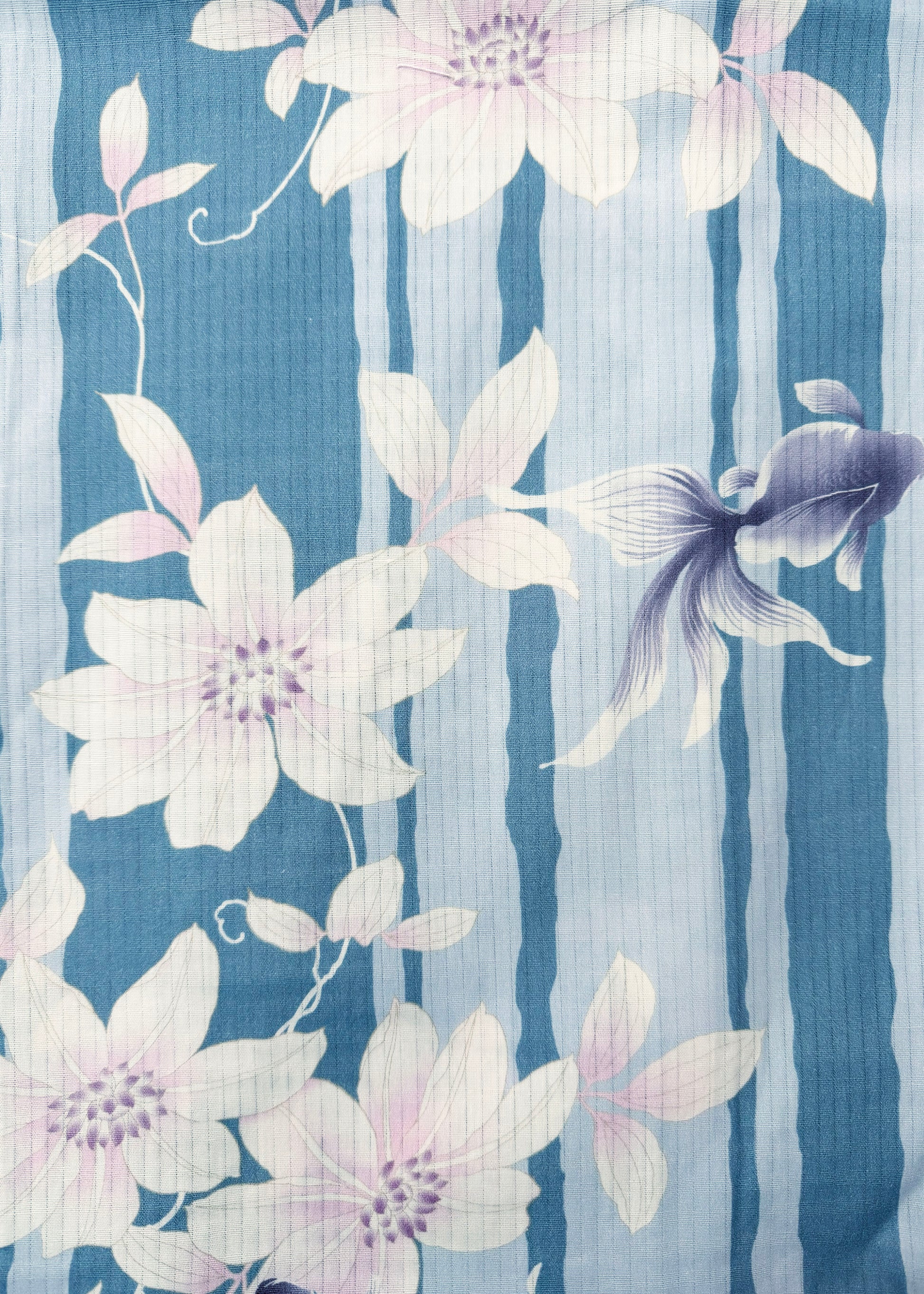 Japanese Traditional Women's Yukata Kimono - Goldfish Clematis in Blue