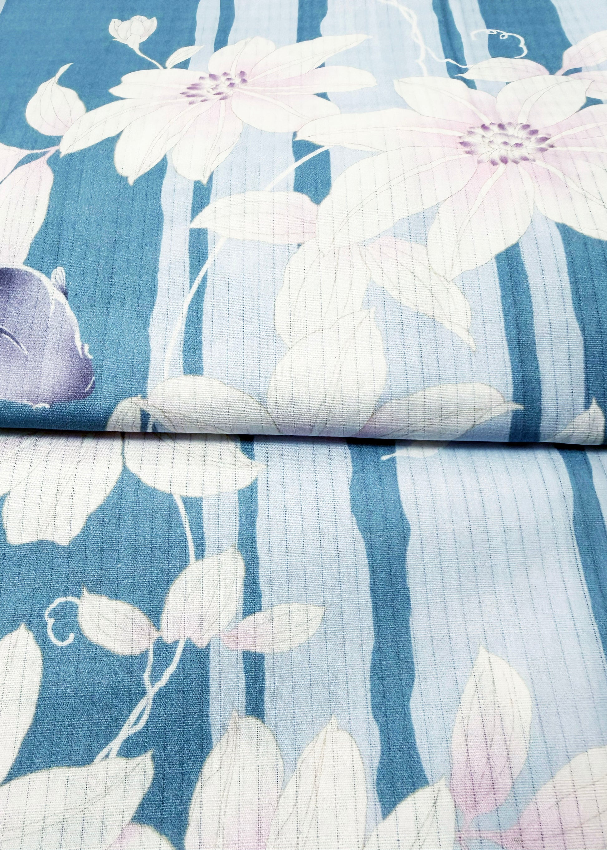 Japanese Traditional Women's Yukata Kimono - Goldfish Clematis in Blue