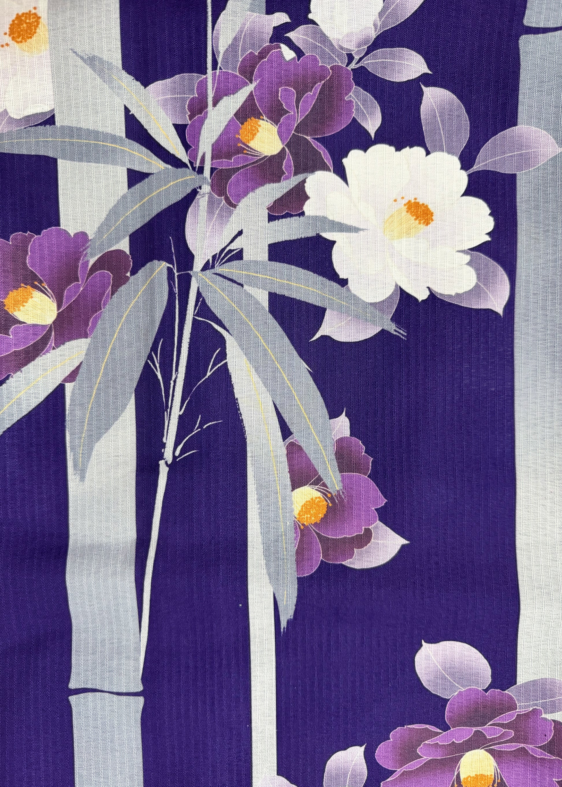 Traditional Japanese Women's Yukata Kimono - Camellia Bamboo in Purple