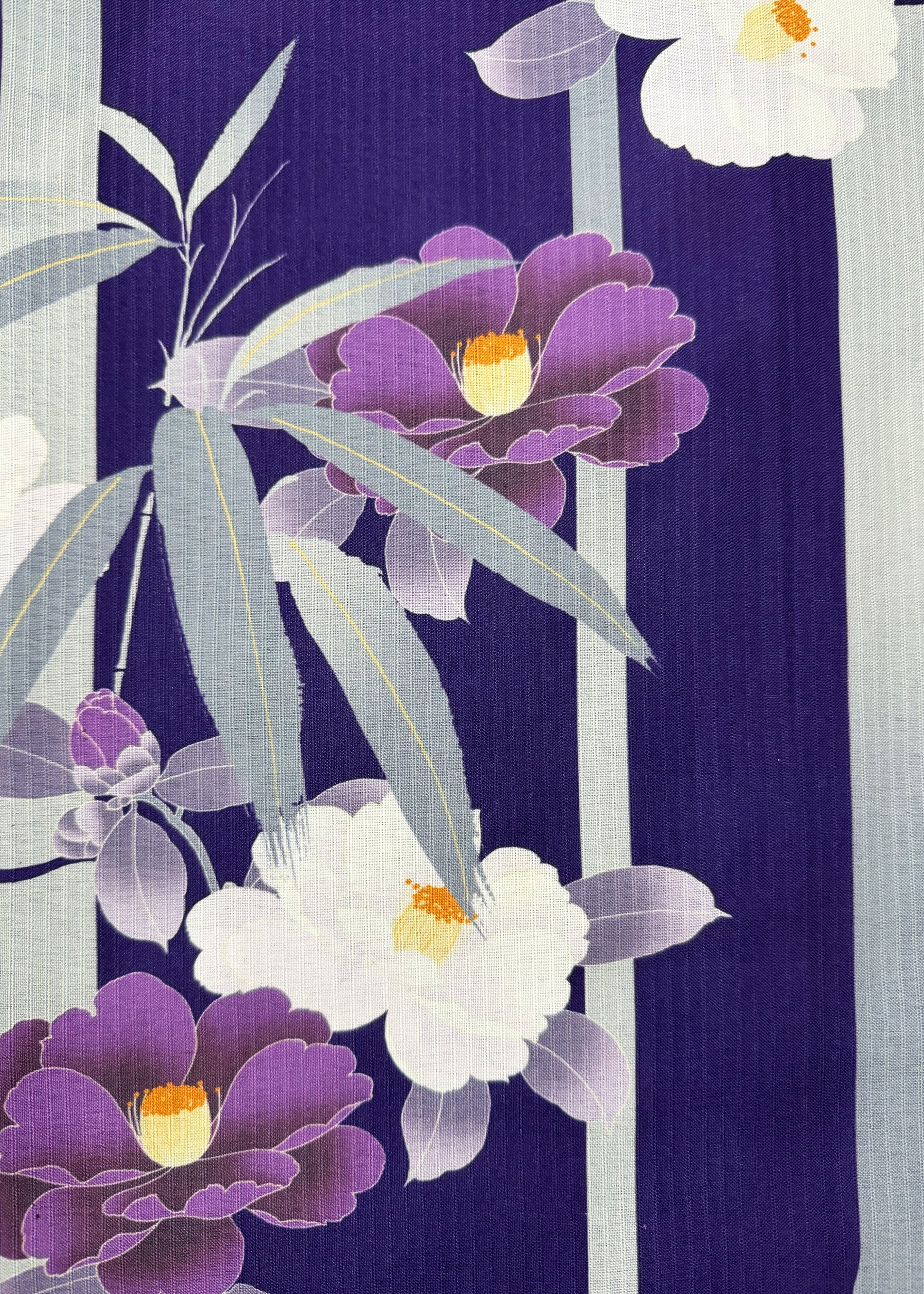 Traditional Japanese Women's Yukata Kimono - Camellia Bamboo in Purple