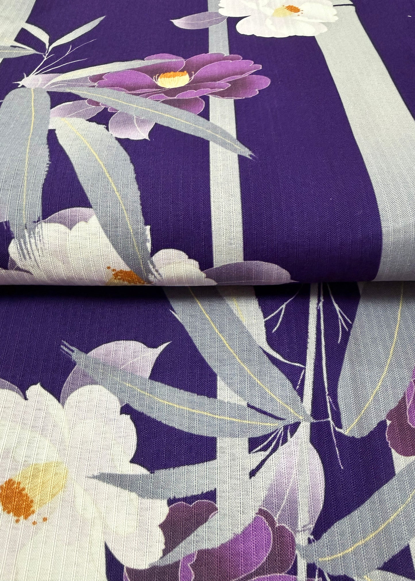 Traditional Japanese Women's Yukata Kimono - Camellia Bamboo in Purple