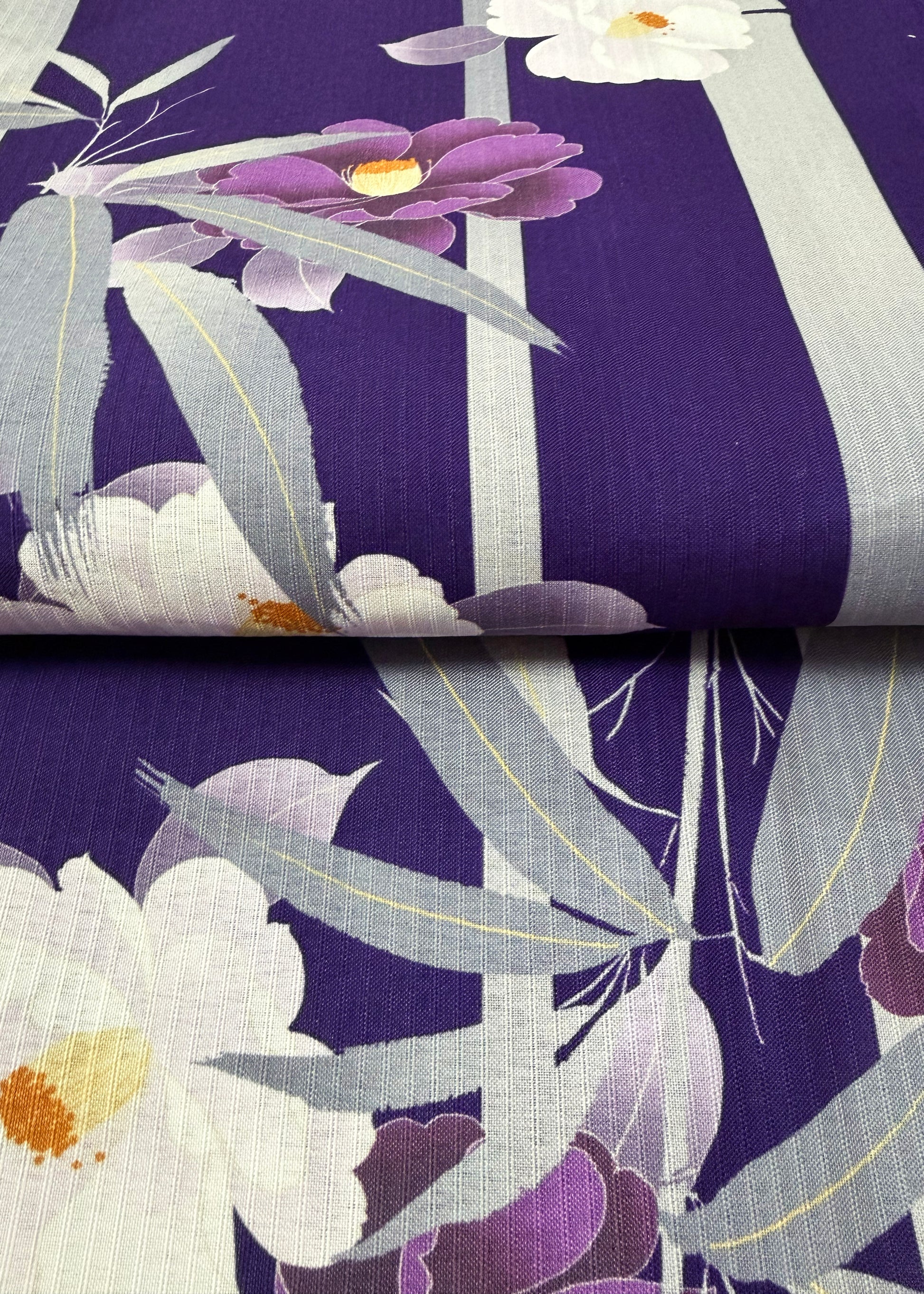 Traditional Japanese Women's Yukata Kimono - Camellia Bamboo in Purple