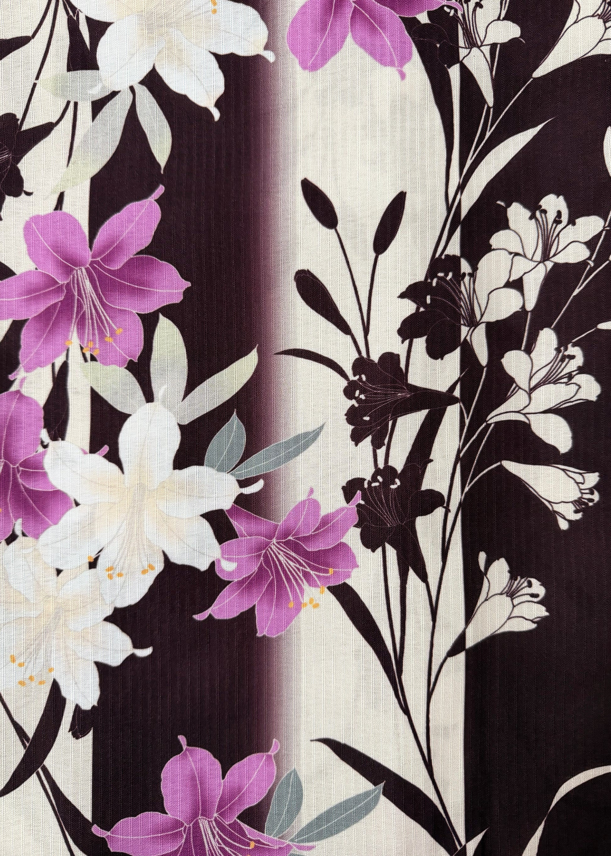 Traditional Japanese Women's Yukata Kimono - Pink Lily in Dark Maroon