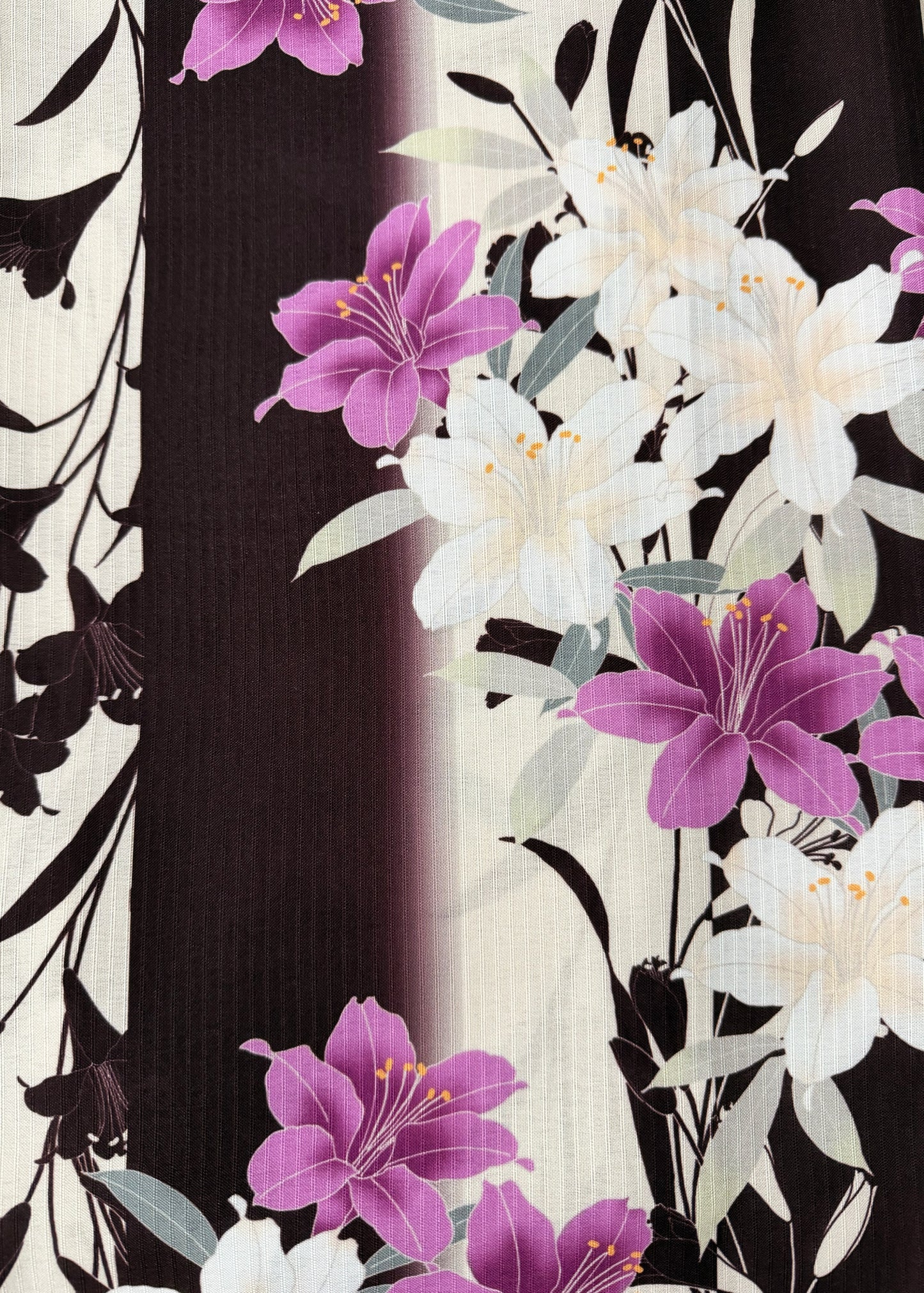 Traditional Japanese Women's Yukata Kimono - Pink Lily in Dark Maroon