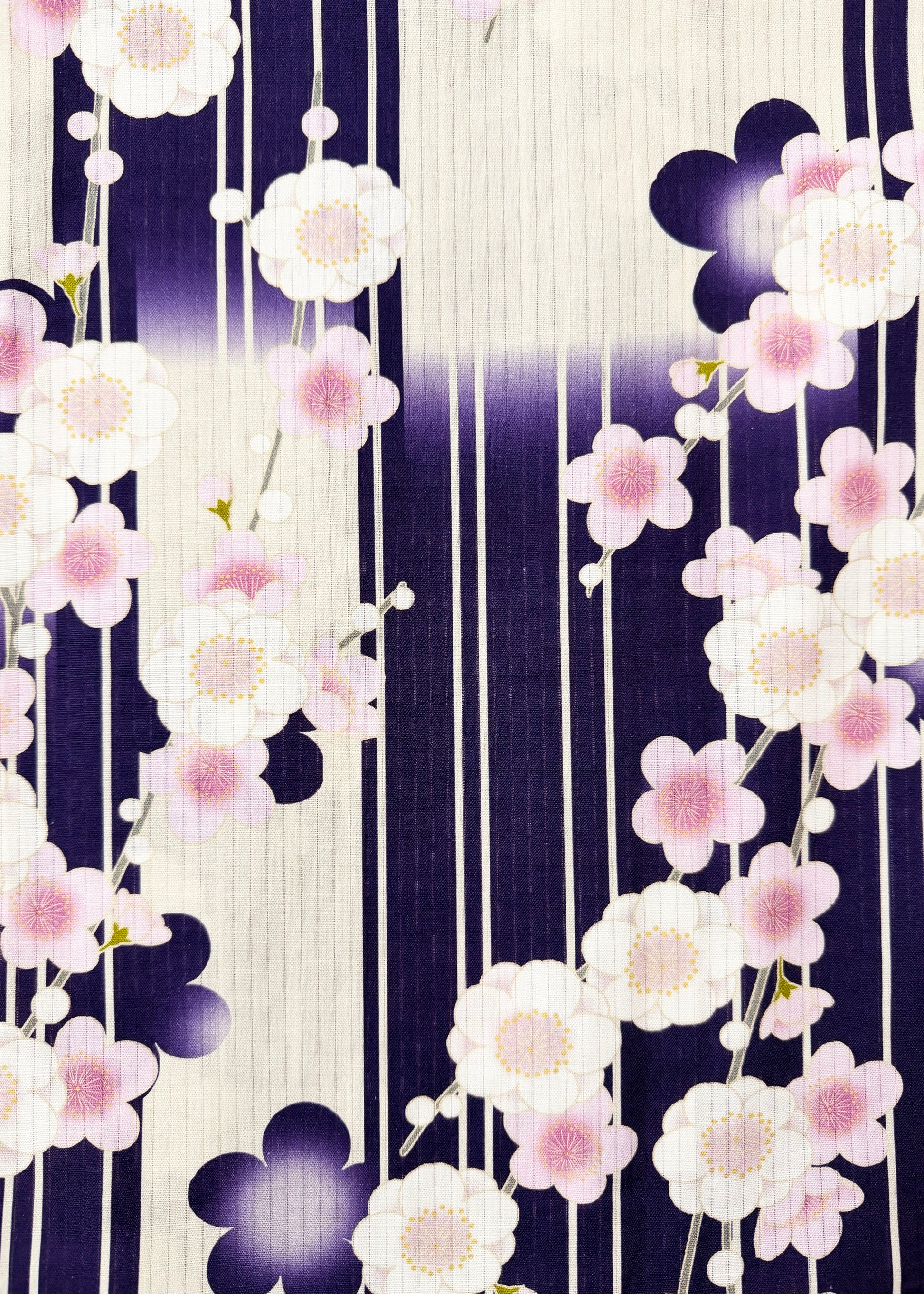 Japanese Women's Yukata Kimono - Pink Plum Blossom in Purple Off White