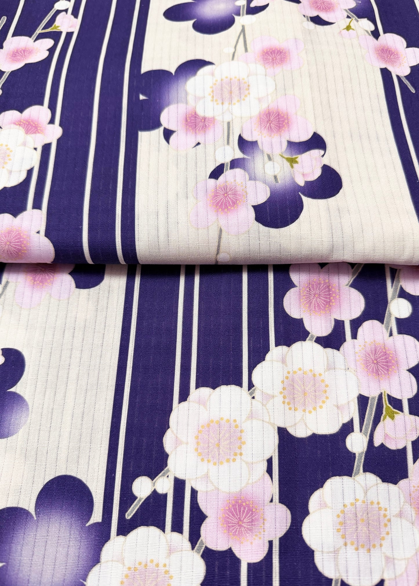 Japanese Women's Yukata Kimono - Pink Plum Blossom in Purple Off White