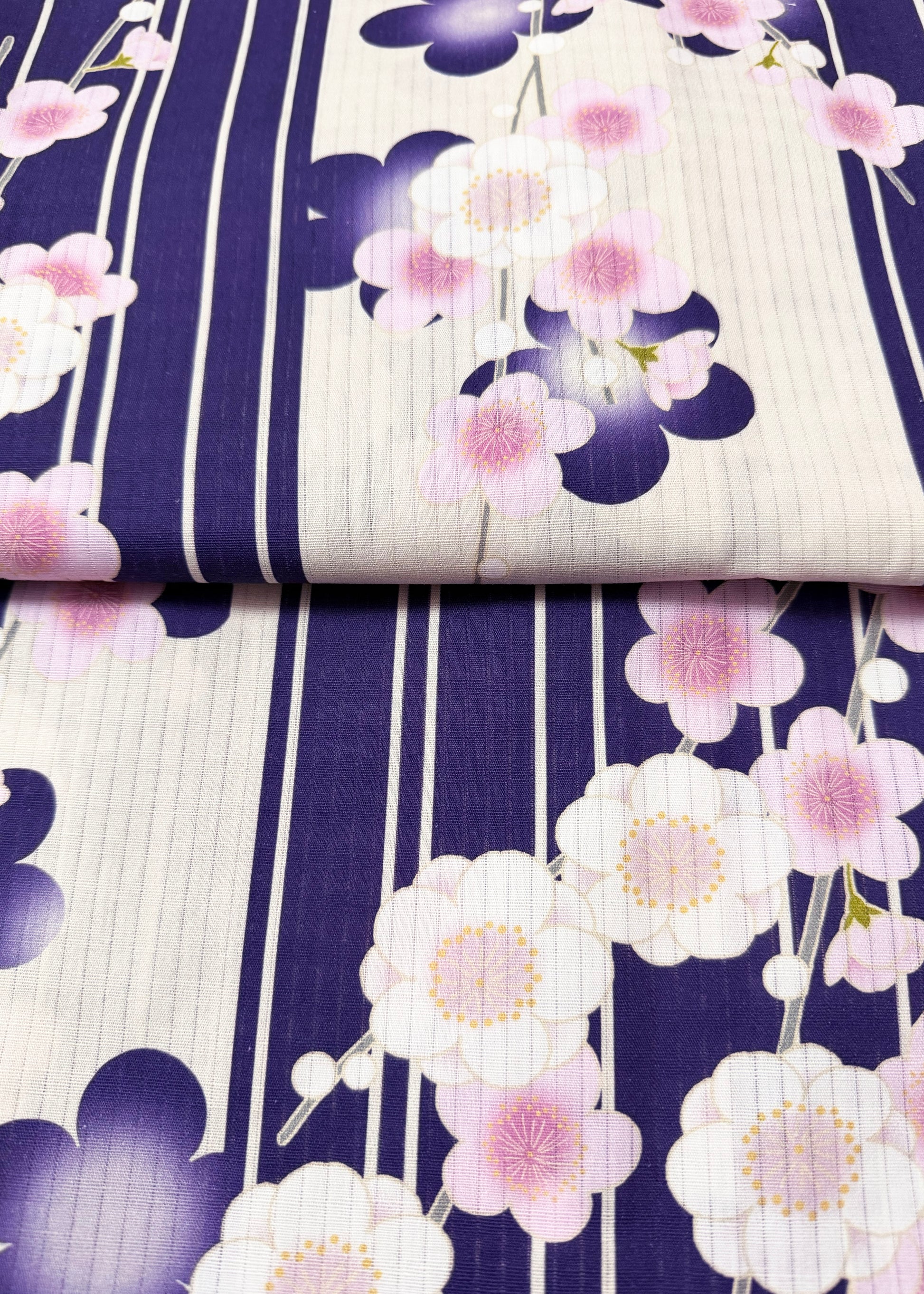 Japanese Women's Yukata Kimono - Pink Plum Blossom in Purple Off White
