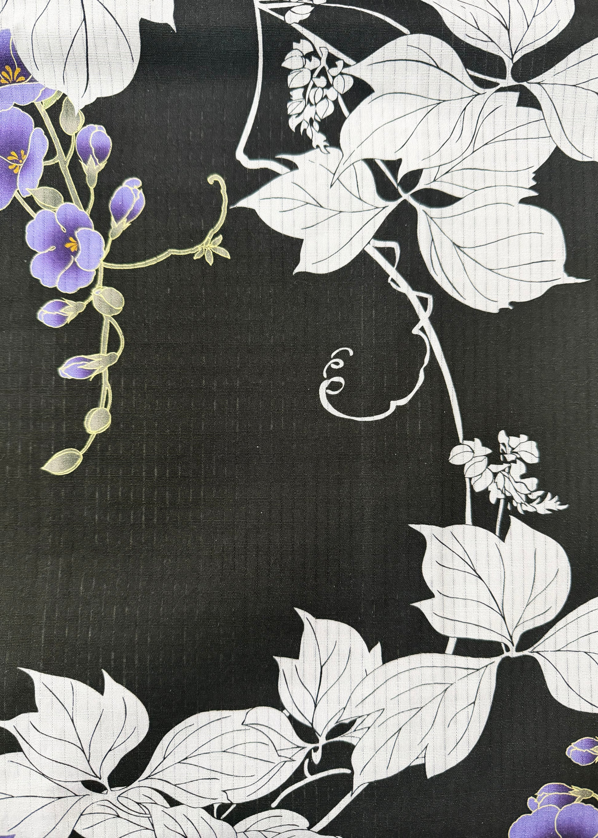 Japanese Women's Summer Yukata Kimono - Purple Kudzu in Black