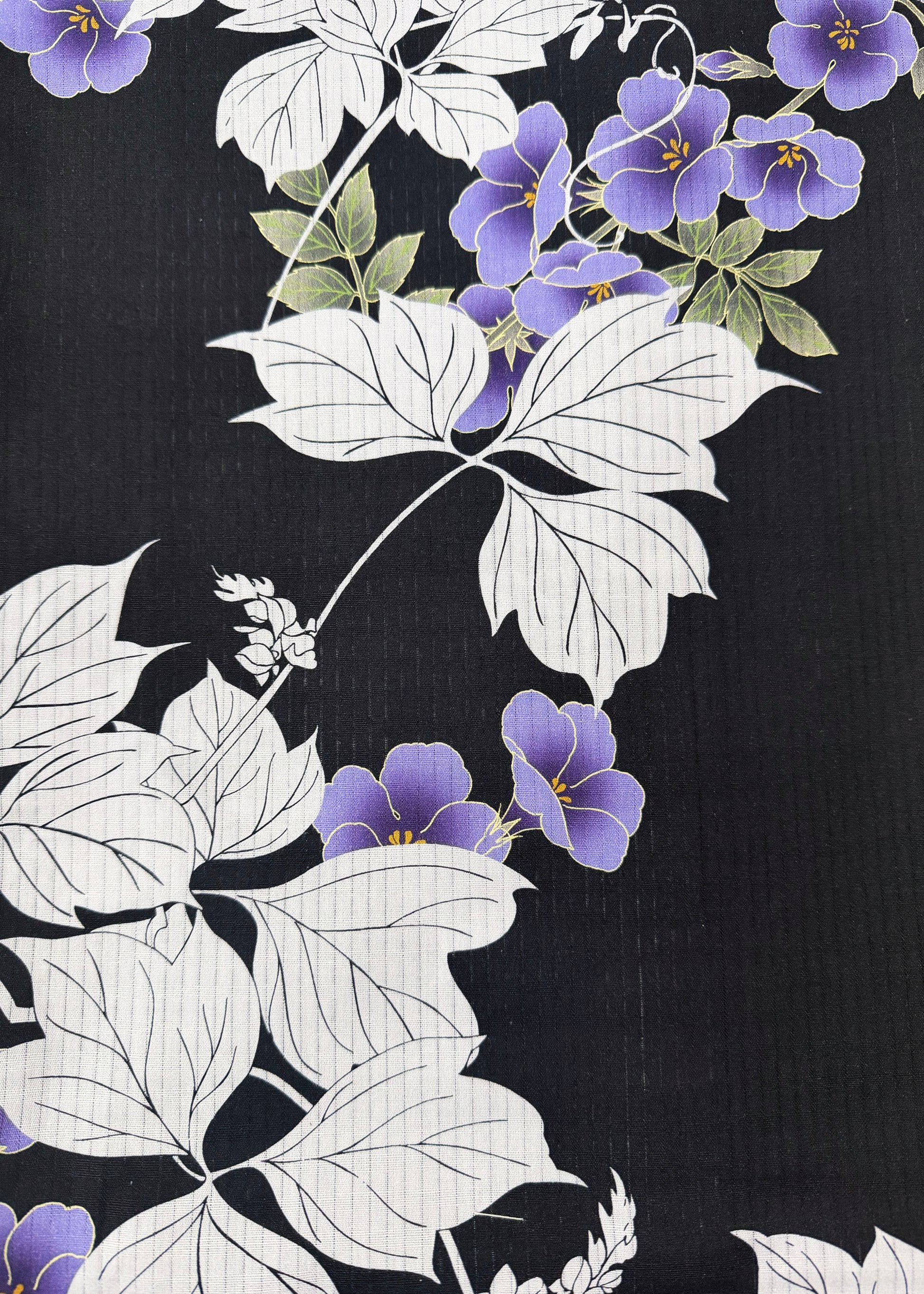 Japanese Women's Summer Yukata Kimono - Purple Kudzu in Black