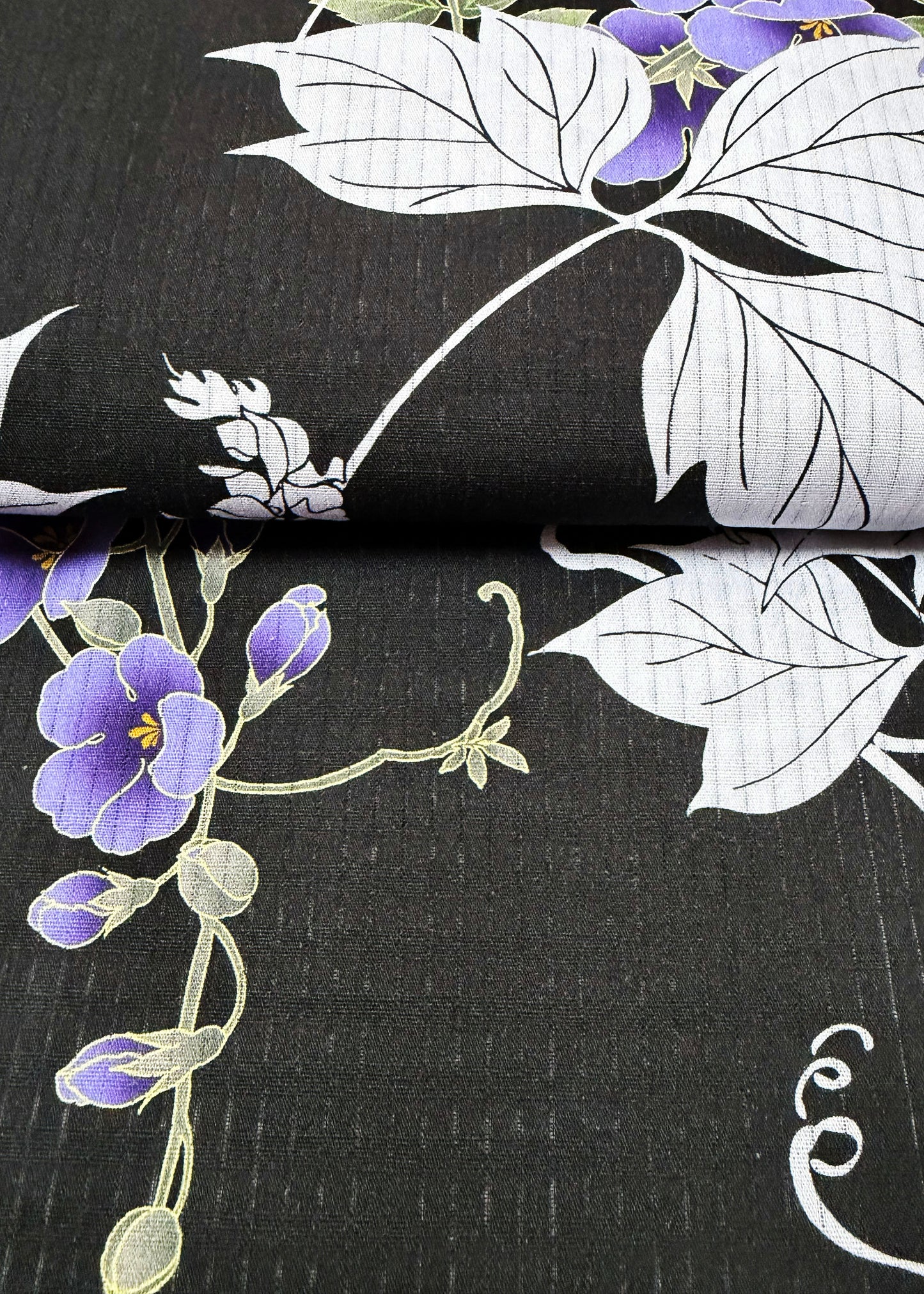 Japanese Women's Summer Yukata Kimono - Purple Kudzu in Black