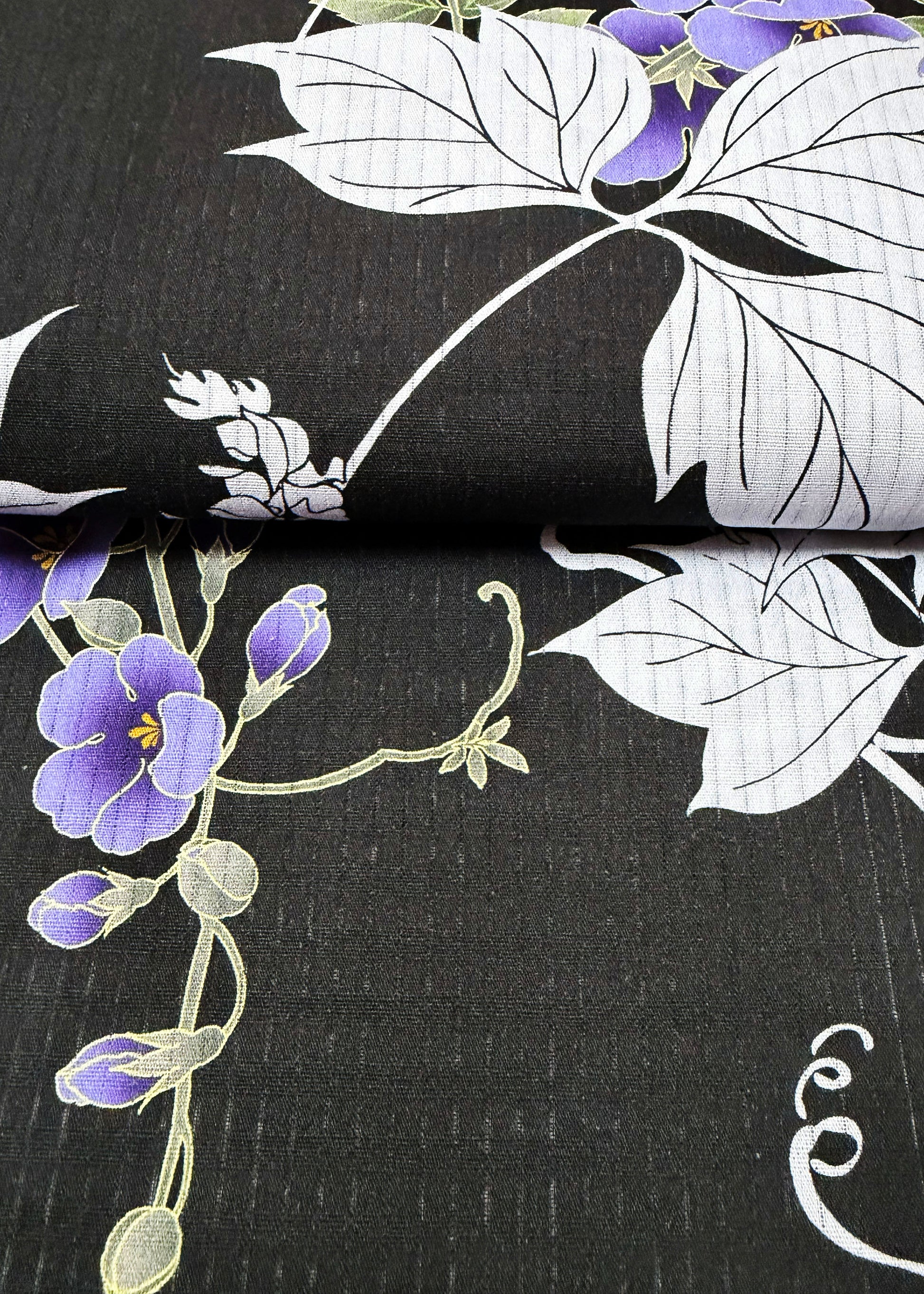 Japanese Women's Summer Yukata Kimono - Purple Kudzu in Black
