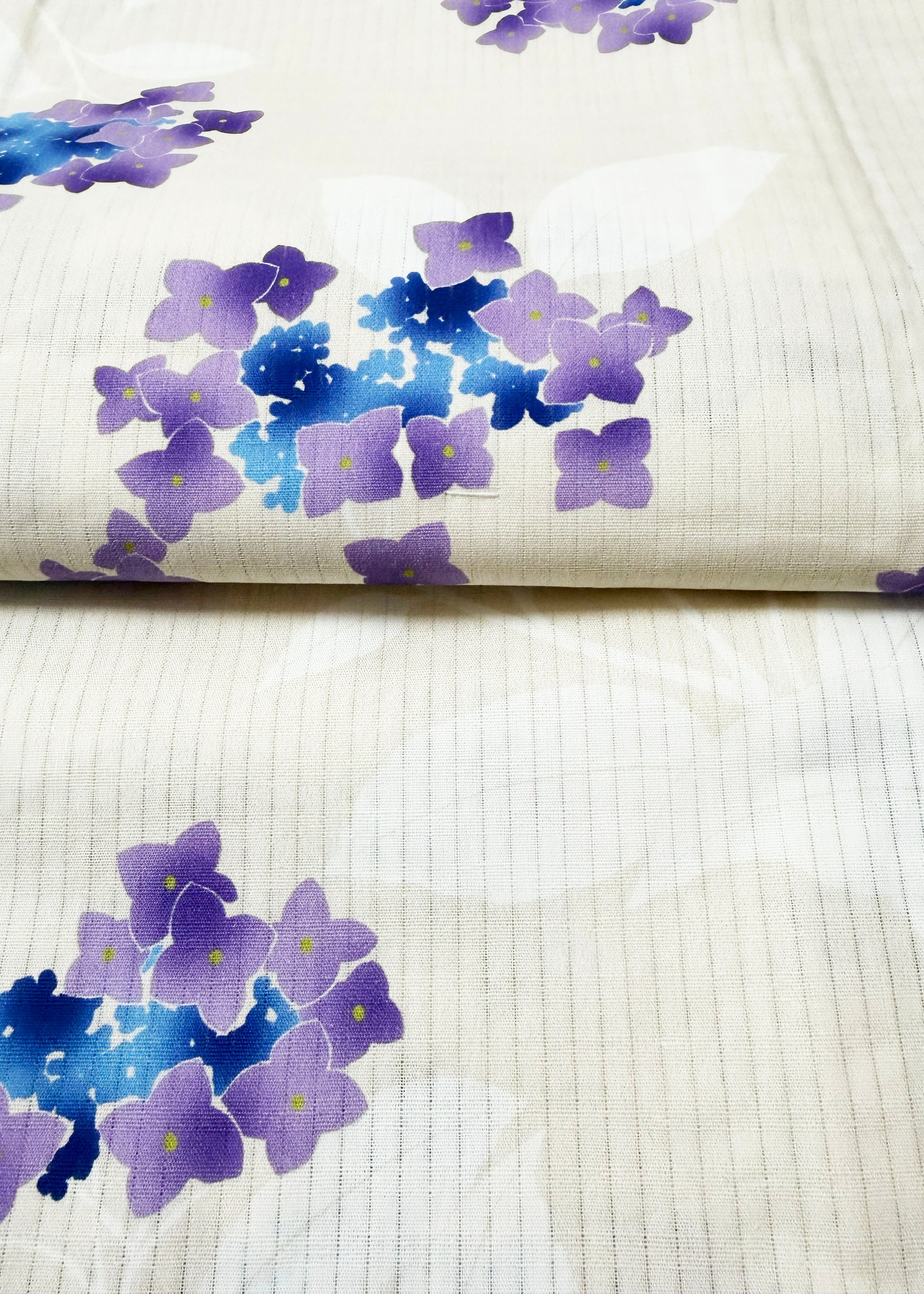 Traditional Japanese Summer Yukata Kimono - Purple Hydrangea in Cream