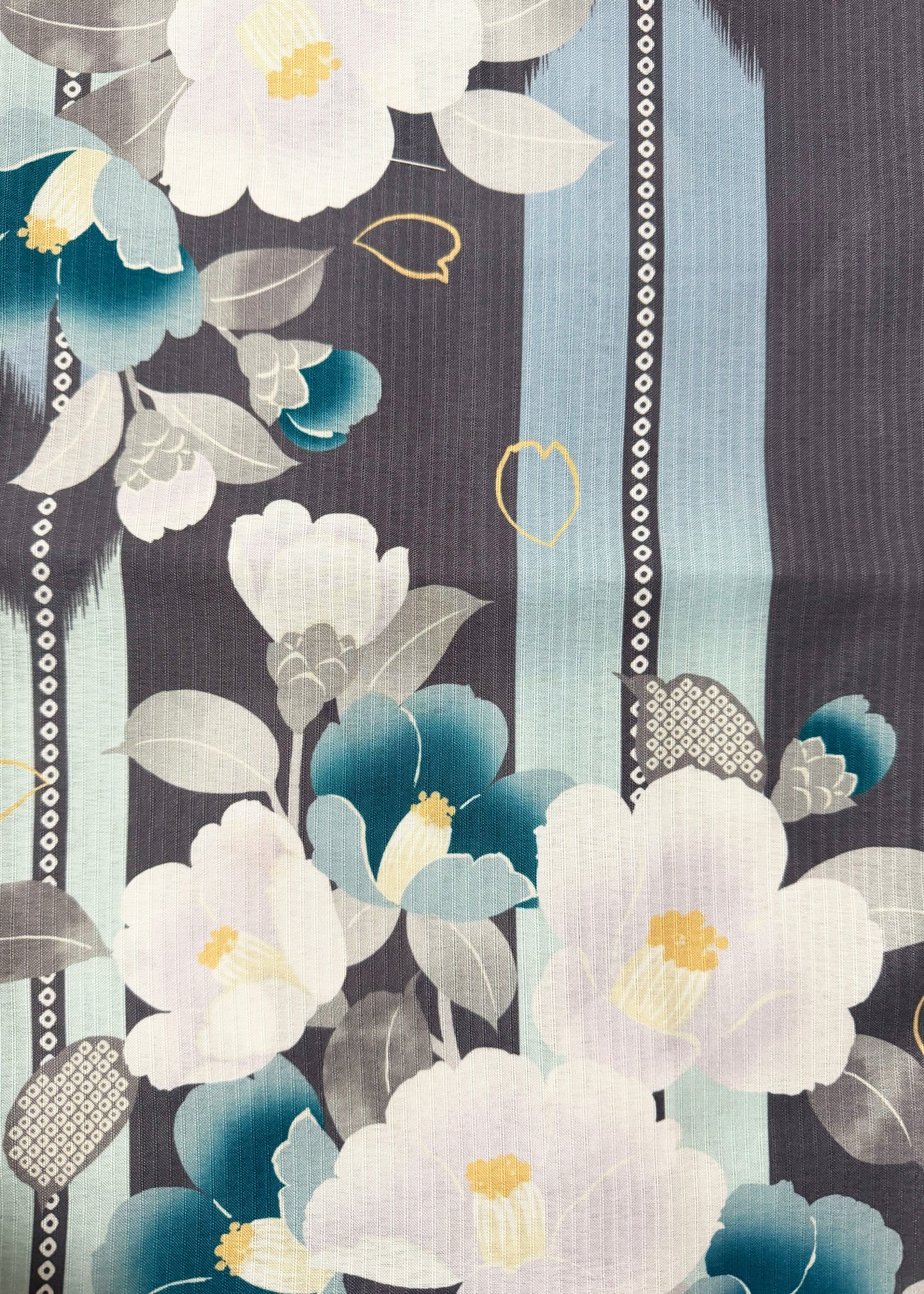 Traditional Japanese Summer Yukata Kimono - Green Camellia in Gray