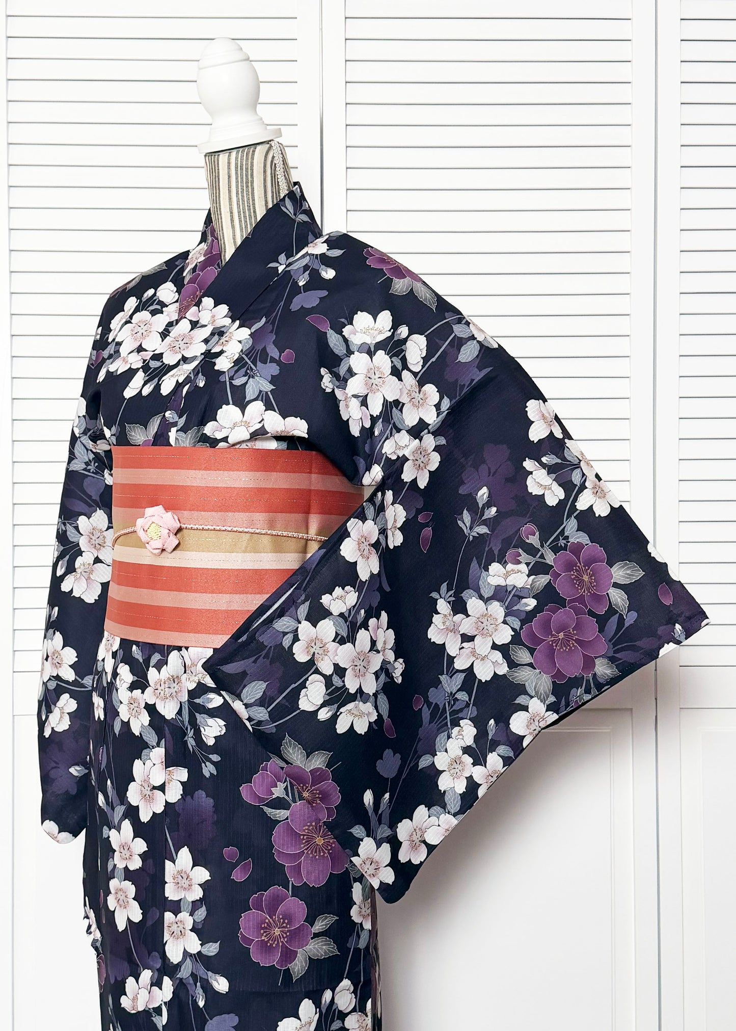 Japanese Traditional Summer Yukata Kimono - Sakura Flowers in Indigo