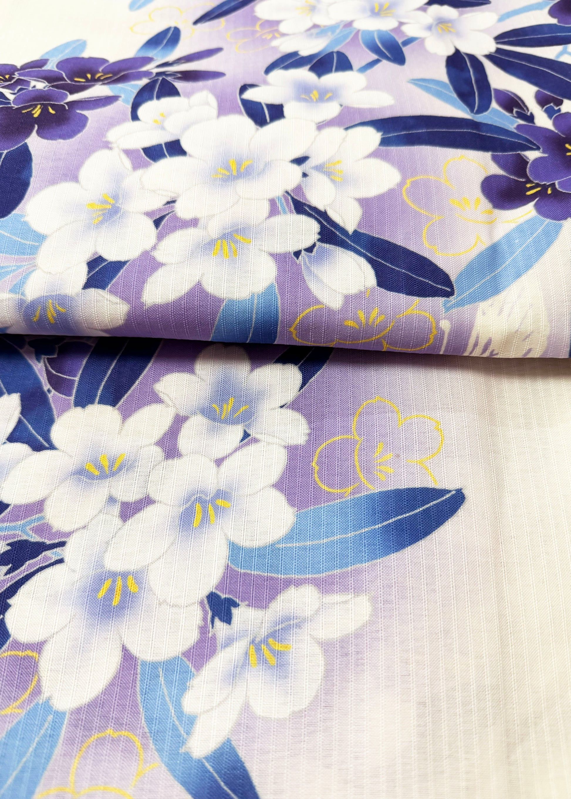 Traditional Japanese Summer Yukata Kimono - Azaleas in Purple White