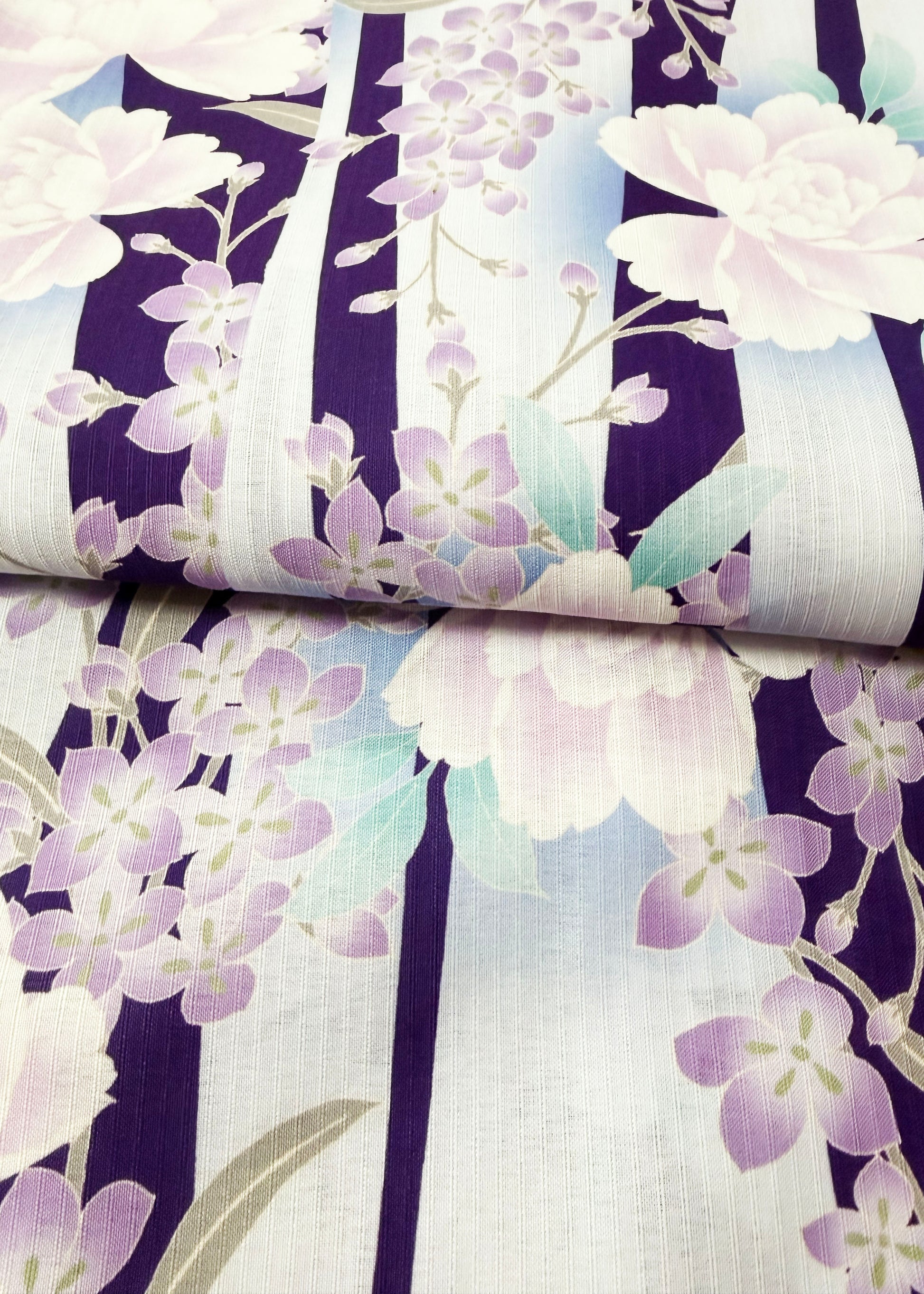 Traditional Japanese Women's Summer Yukata Kimono - Peony and Wisteria