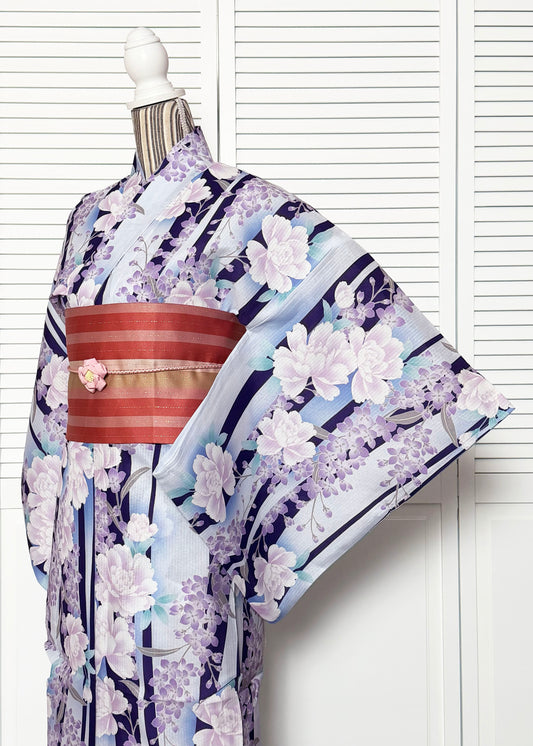 Traditional Japanese Women's Summer Yukata Kimono - Peony and Wisteria