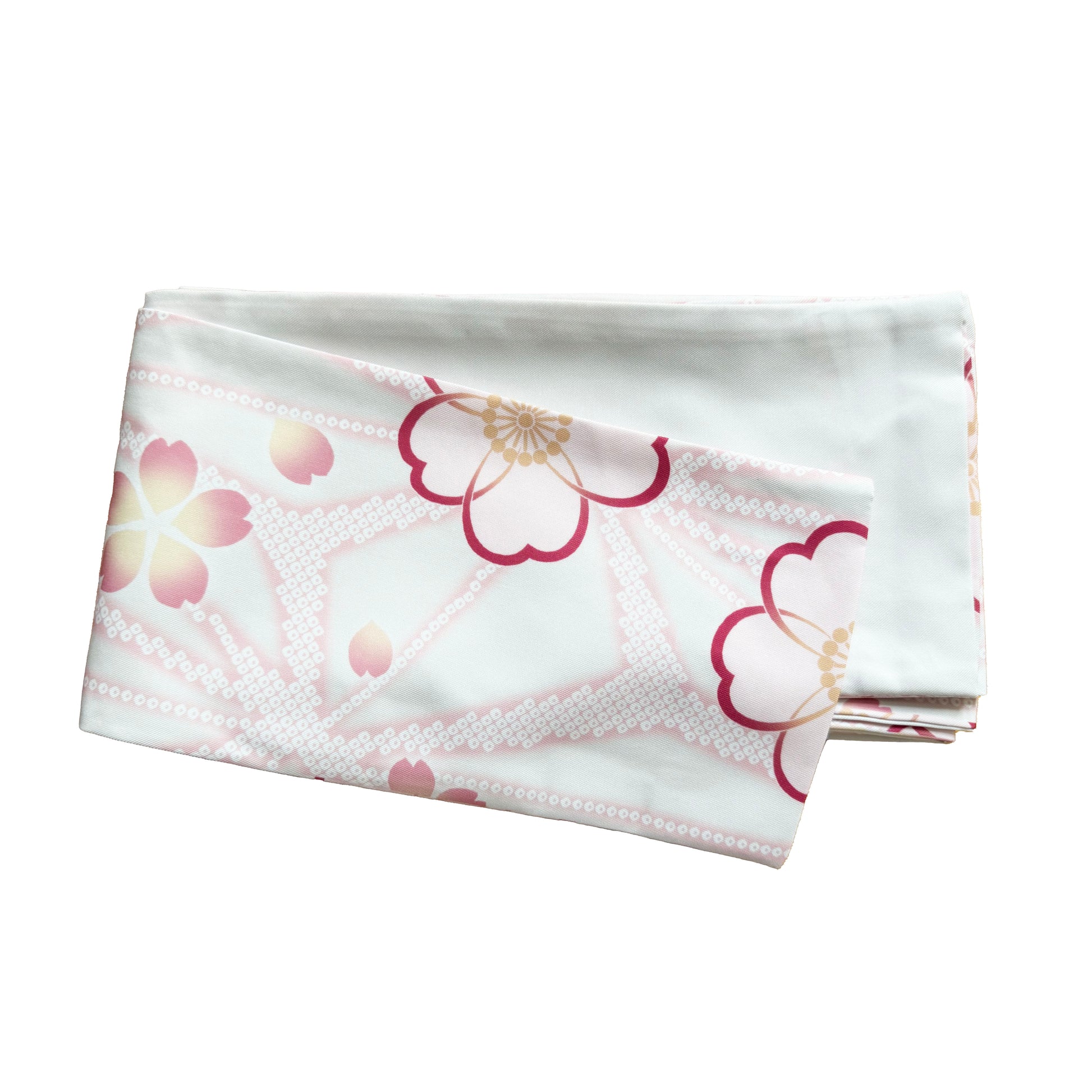 Japanese Traditional Hanhaba Flat Obi Belt - Cherry Blossom in White