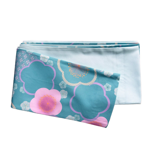 Traditional Japanese Hanhaba Flat Obi Belt - Plum Blossom in Jade