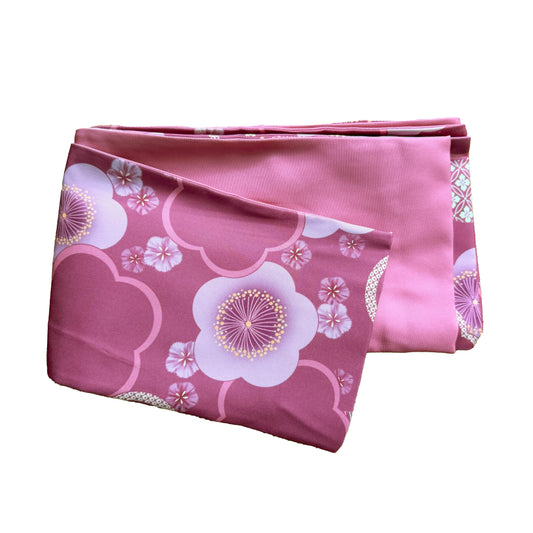 Traditional Japanese Hanhaba Flat Obi Belt - Plum Blossom Pink