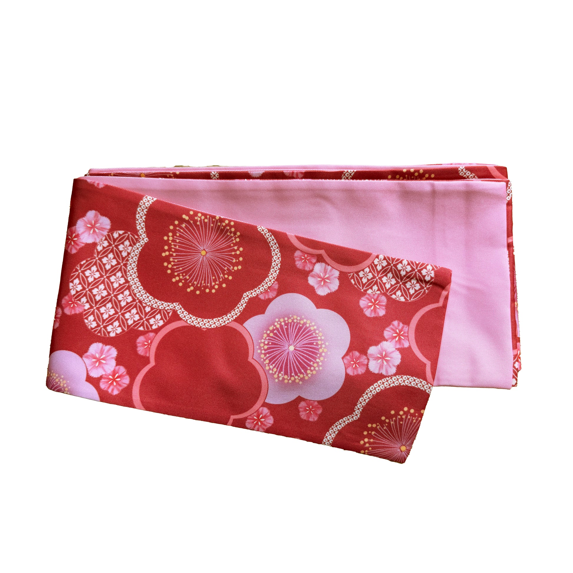 Traditional Japanese Women's Flat Obi Belt - Plum Blossom in Red